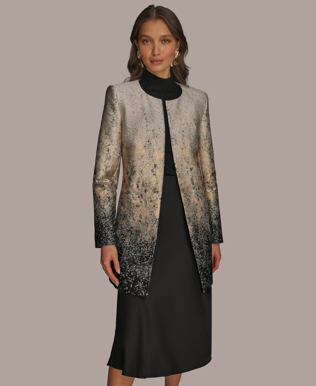 Metallic Ombre Open-Front Topper Jacket Donna Karan New York