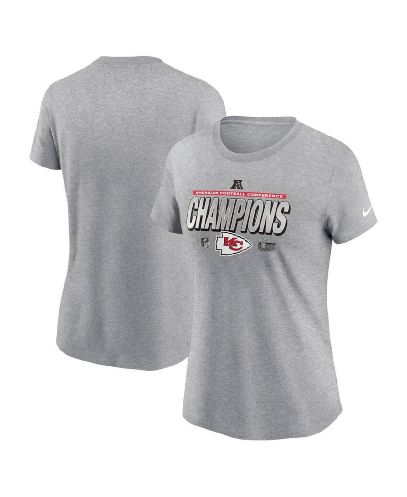 Women's Heather Gray Kansas City Chiefs 2024 AFC Champions Locker Room Trophy Collection T-Shirt Nike