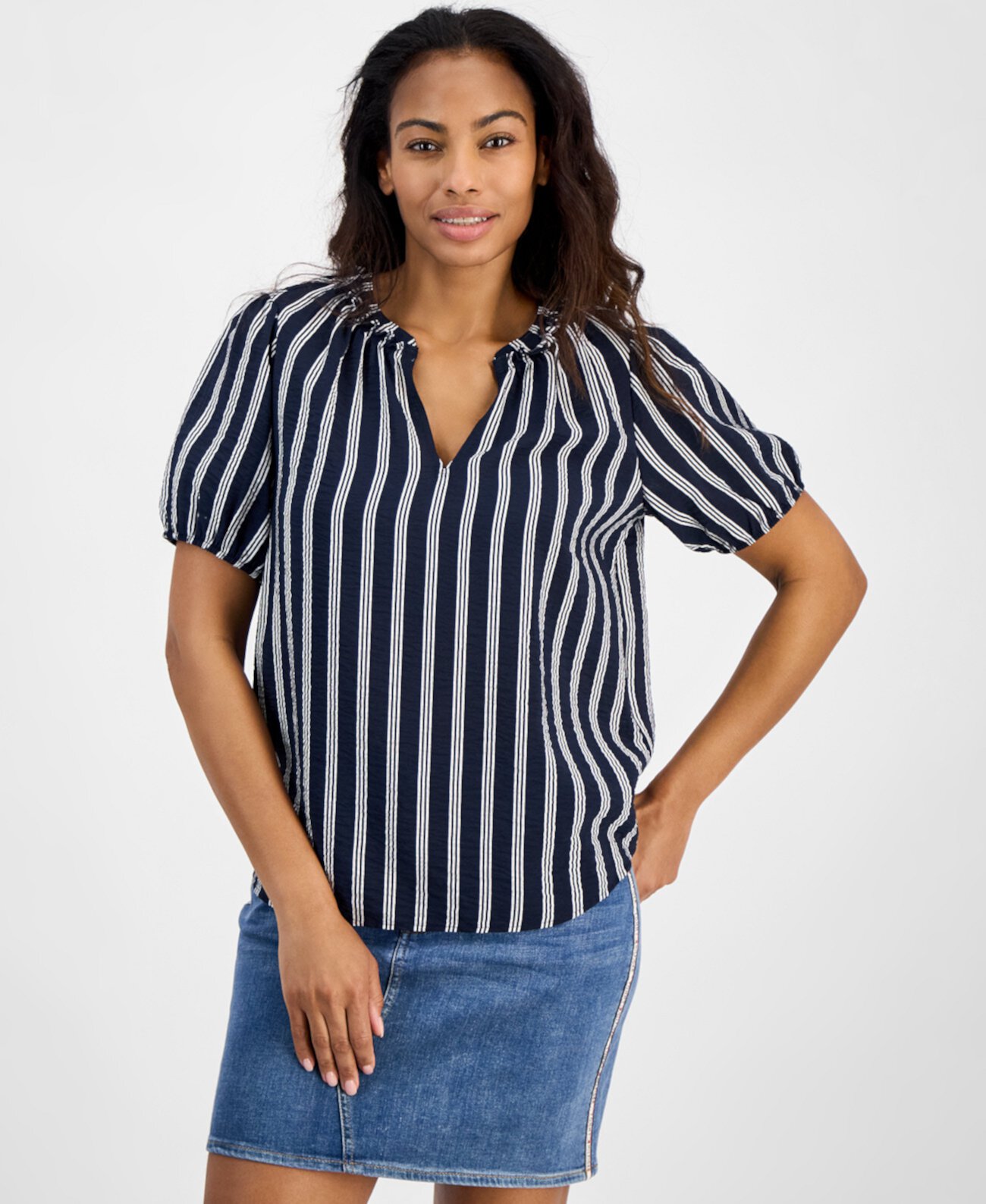 Women's Striped Popover Top Tommy Hilfiger