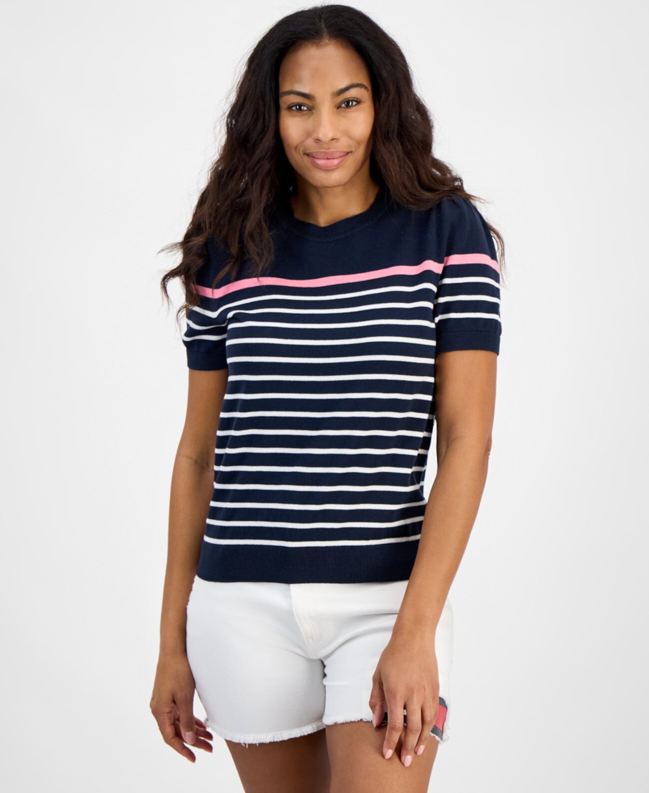 Women's Striped Puff-Sleeve Cotton Sweater Tommy Hilfiger