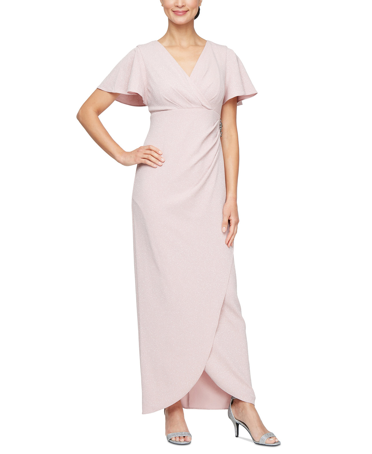 Women's Flutter-Sleeve Tulip-Hem Dress SL Fashions