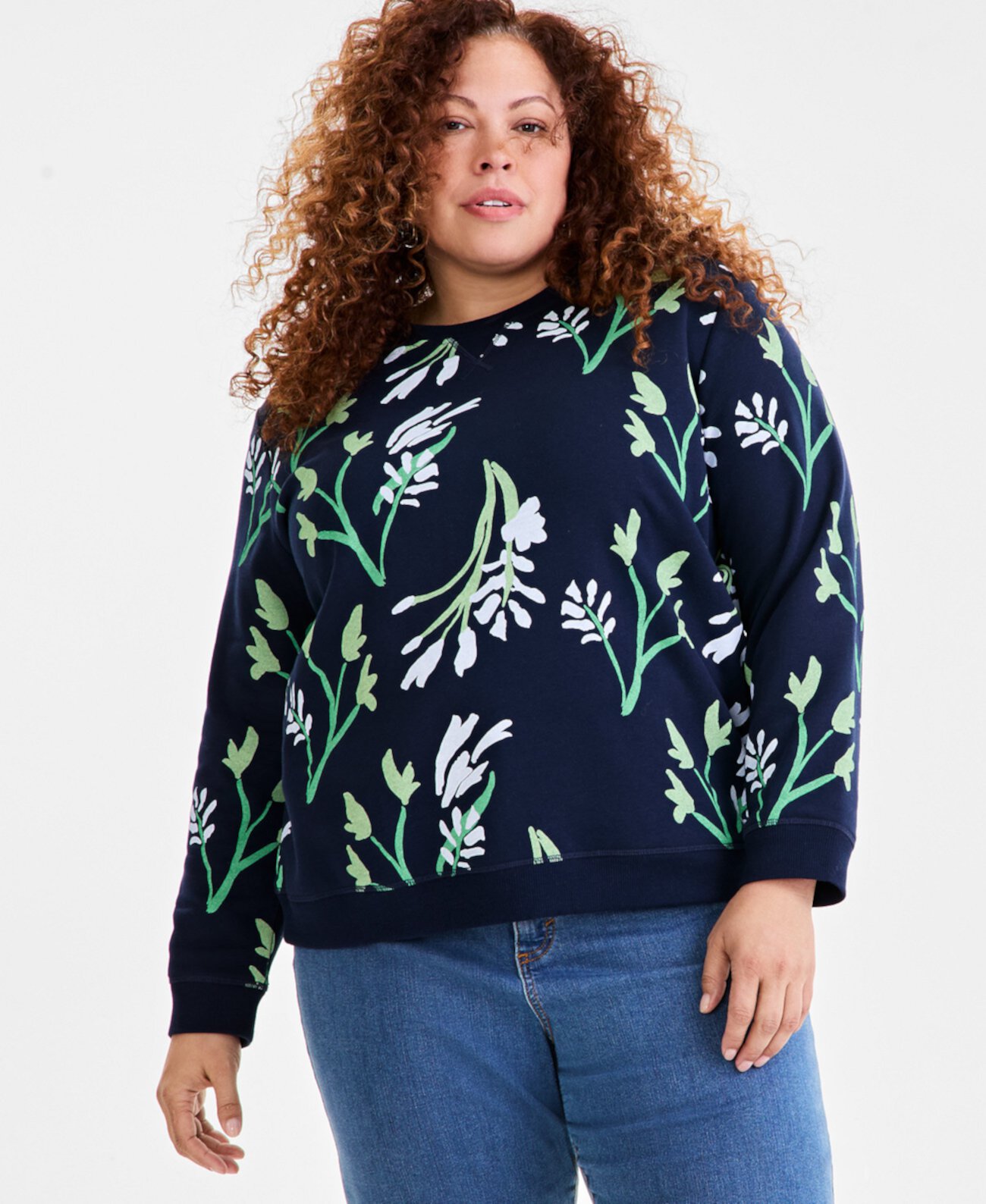 Plus Size Printed Fleece Sweatshirt, Exclusively at Macy's Style & Co