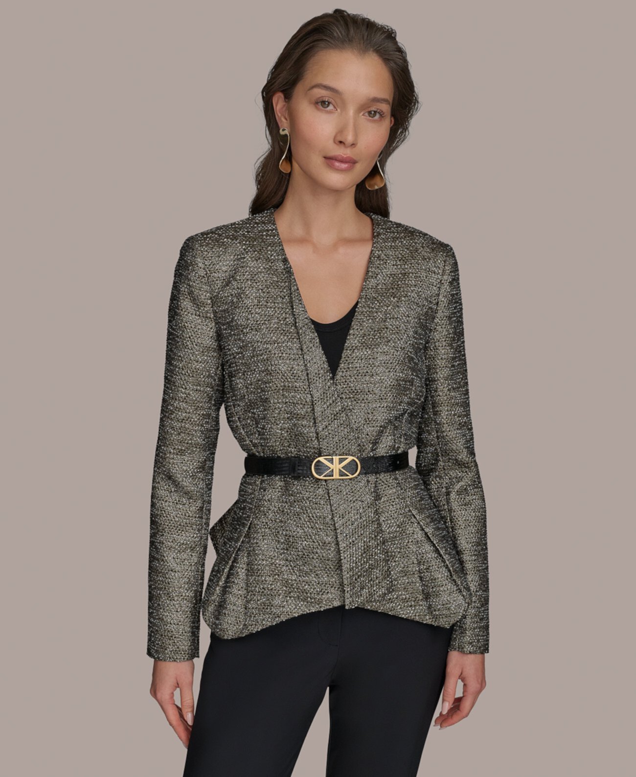 Women's Belted Metallic Jacket Donna Karan New York