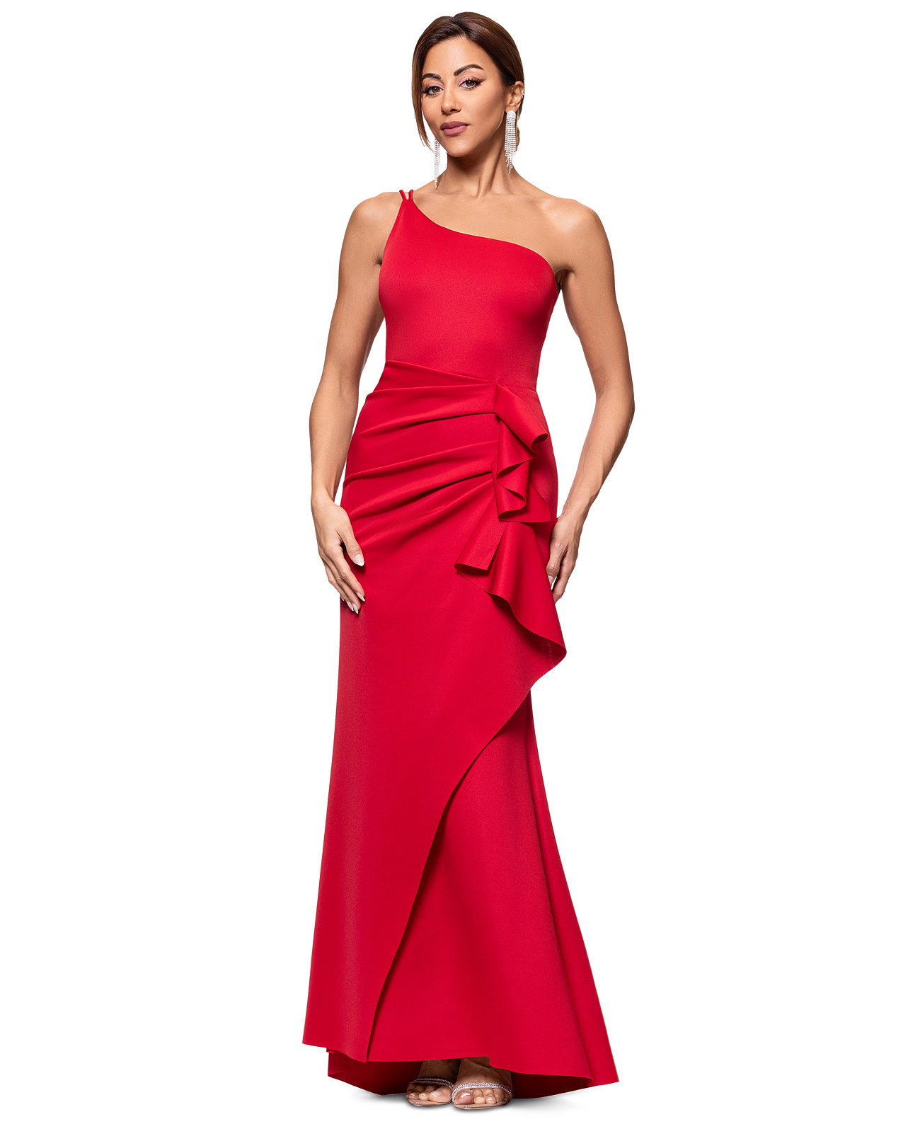 Petite Ruffled One-Shoulder Gown Xscape