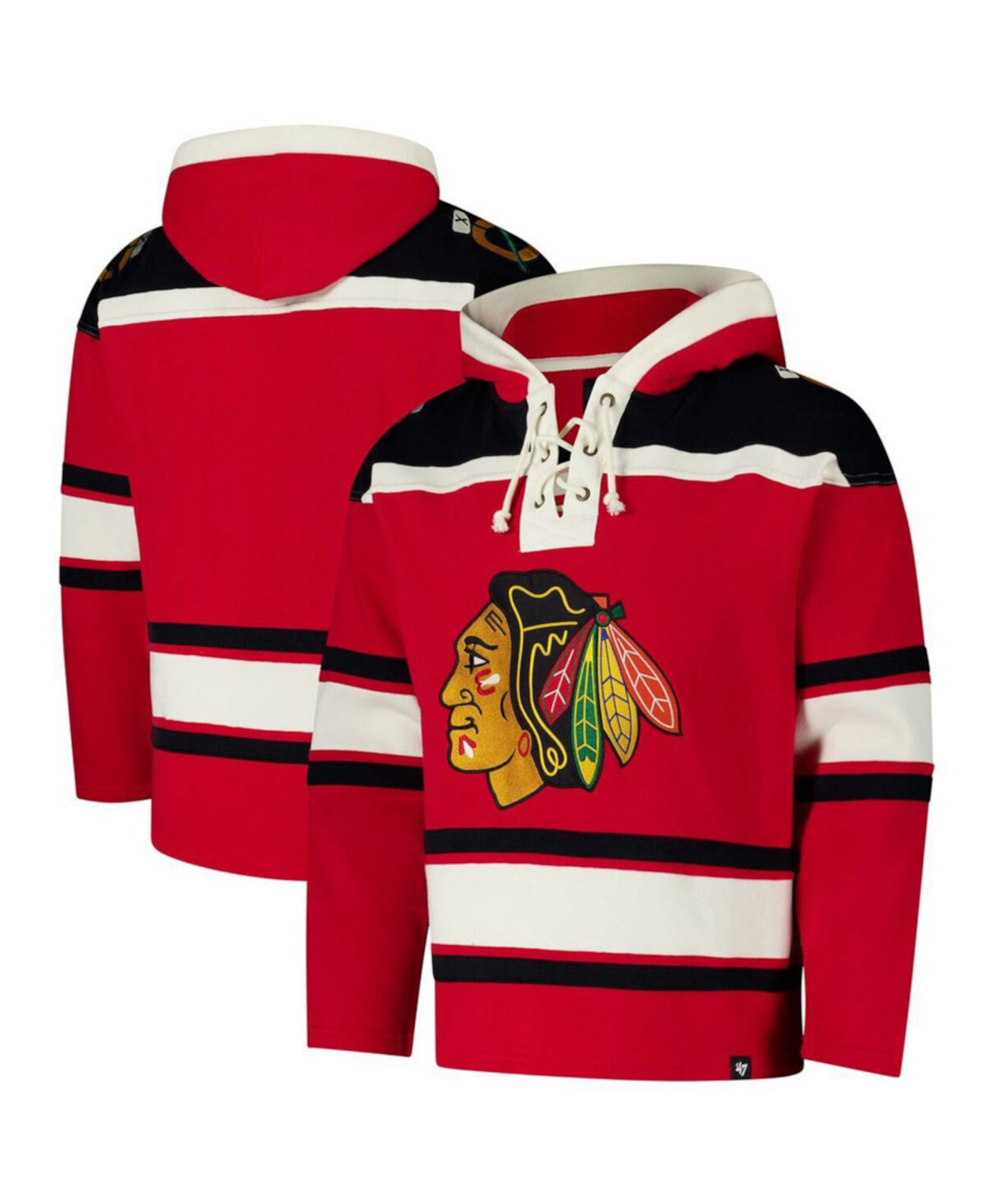 Men's Red Chicago Blackhawks Superior Lacer Pullover Hoodie '47 Brand