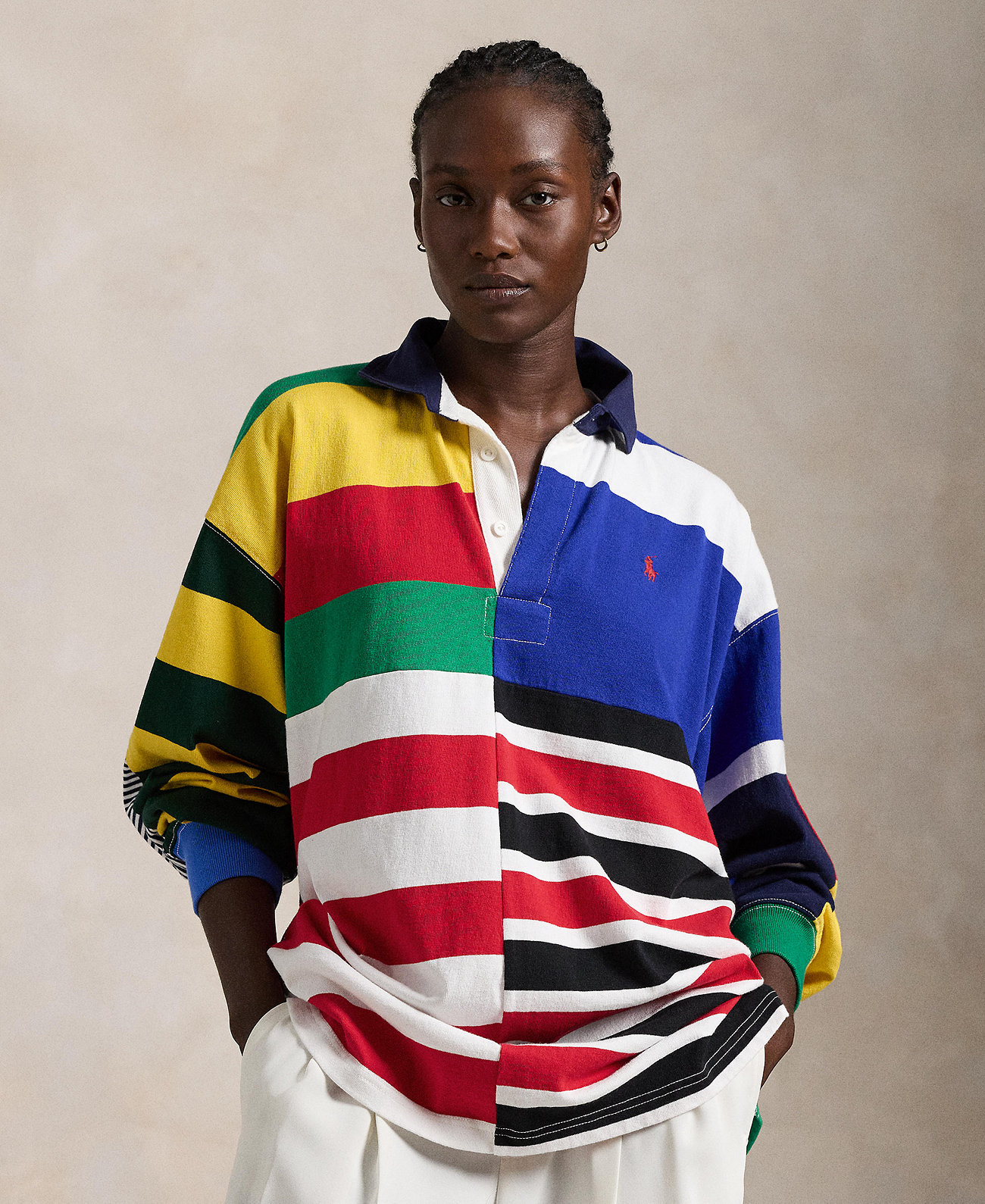 Women's Patchwork-Stripe Jersey Rugby Shirt Polo Ralph Lauren