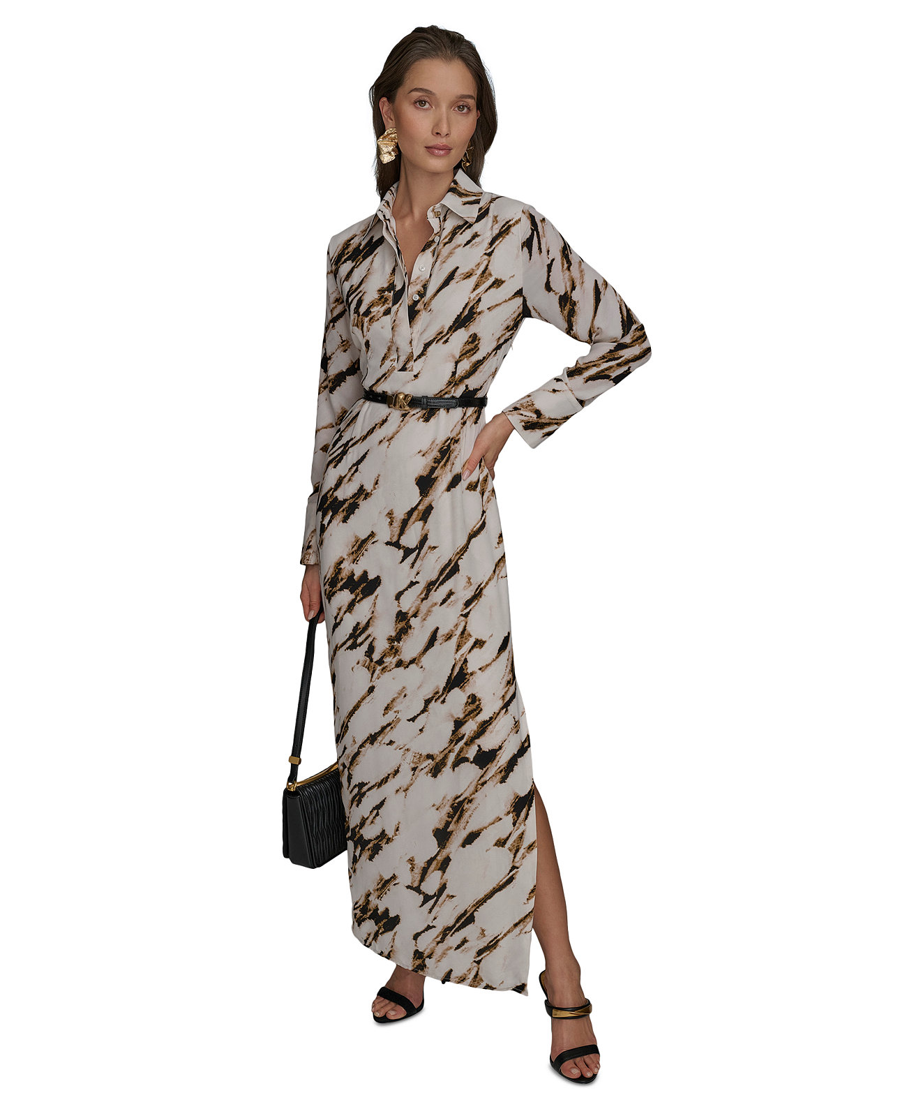 Women's Marble Maxi Shirt Dress Donna Karan New York