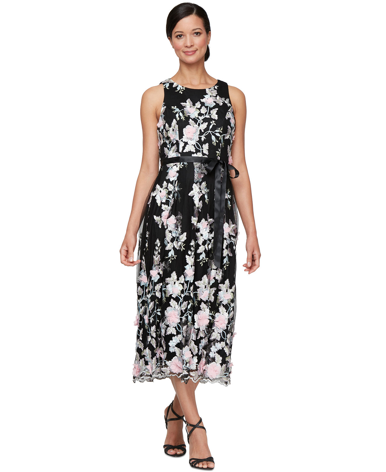 Petite Embroidered Sleeveless Midi Dress Alex Evenings