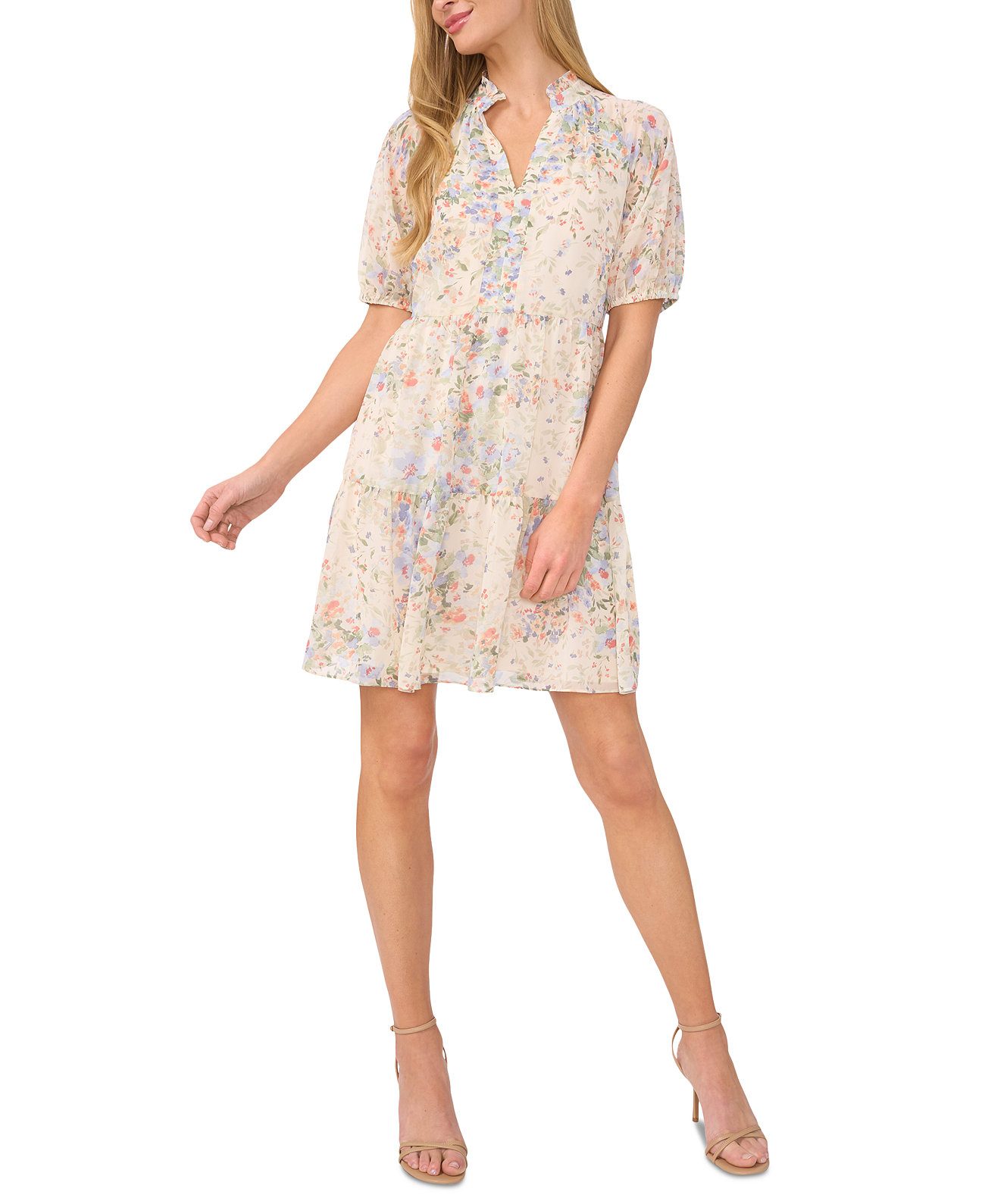 Women's Printed V-Neck Babydoll Dress CeCe