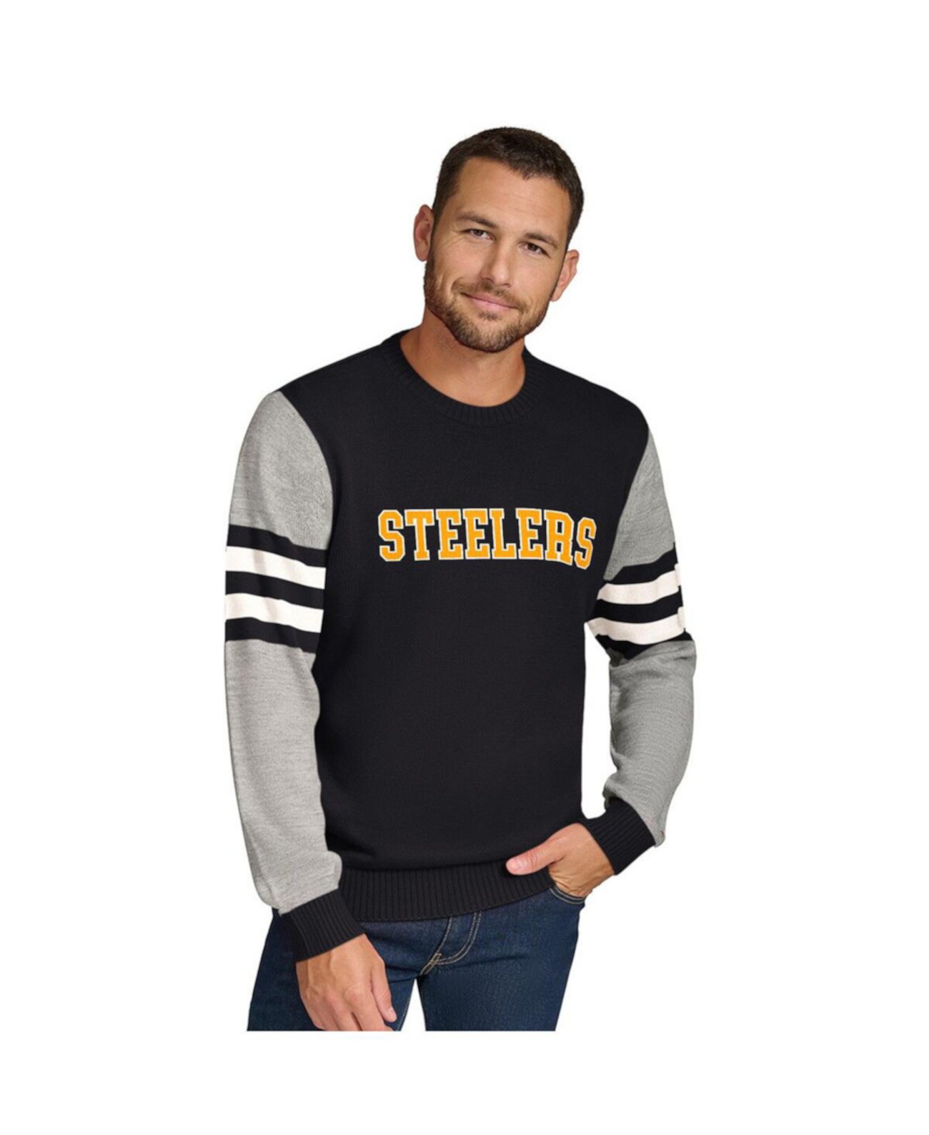 Men's Black/Heather Gray Pittsburgh Steelers Acrylic Crewneck Pullover Sweatshirt Tommy Hilfiger