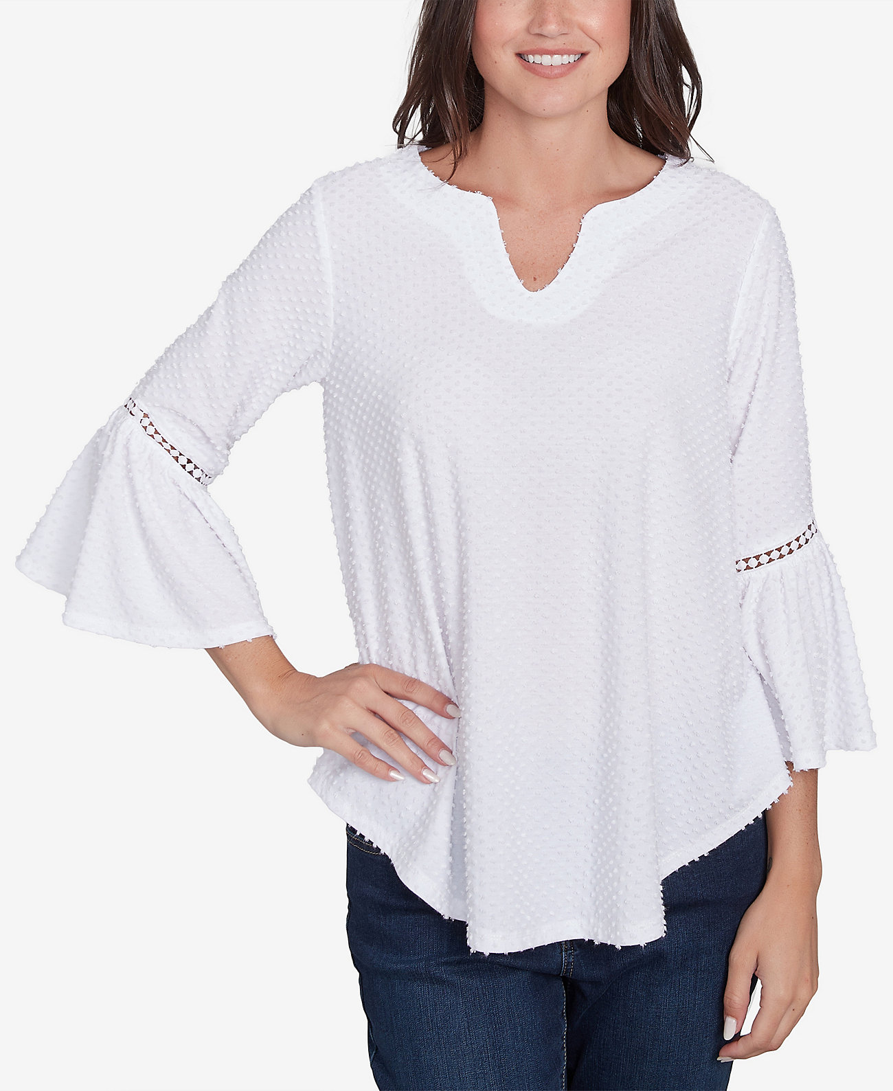 Petite Swiss Dot Solid Flounce Sleeve Top Ruby Rd.