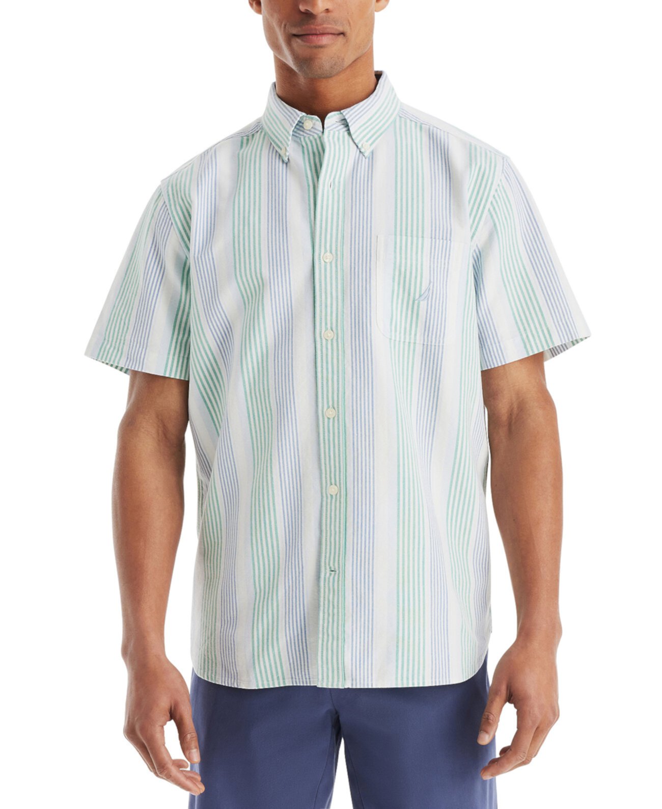 Men's Relaxed Fit Short-Sleeve Striped Button-Down Authentic Oxford Shirt Nautica