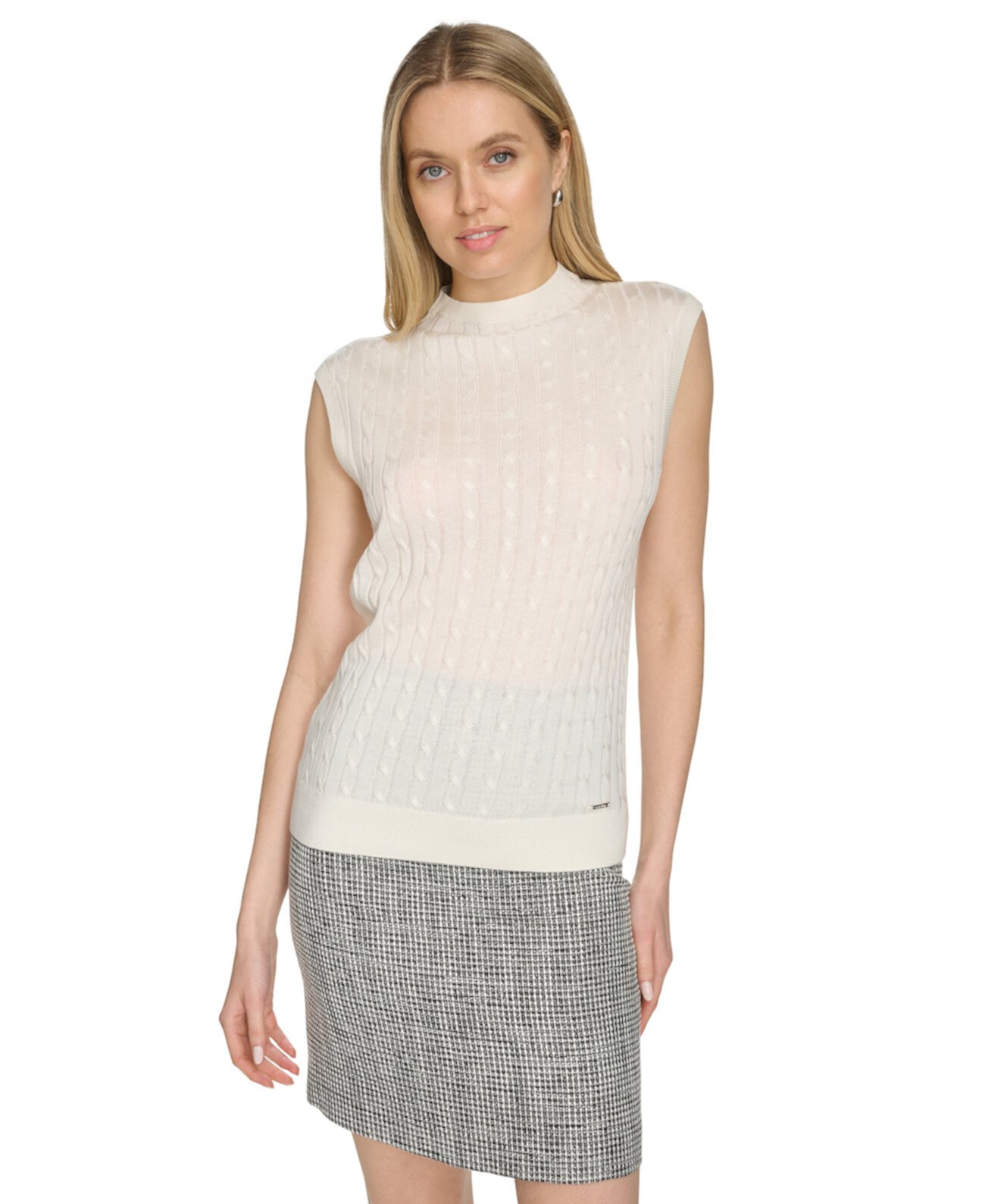 Petite Crewneck Cap-Sleeve Sweater Top Calvin Klein