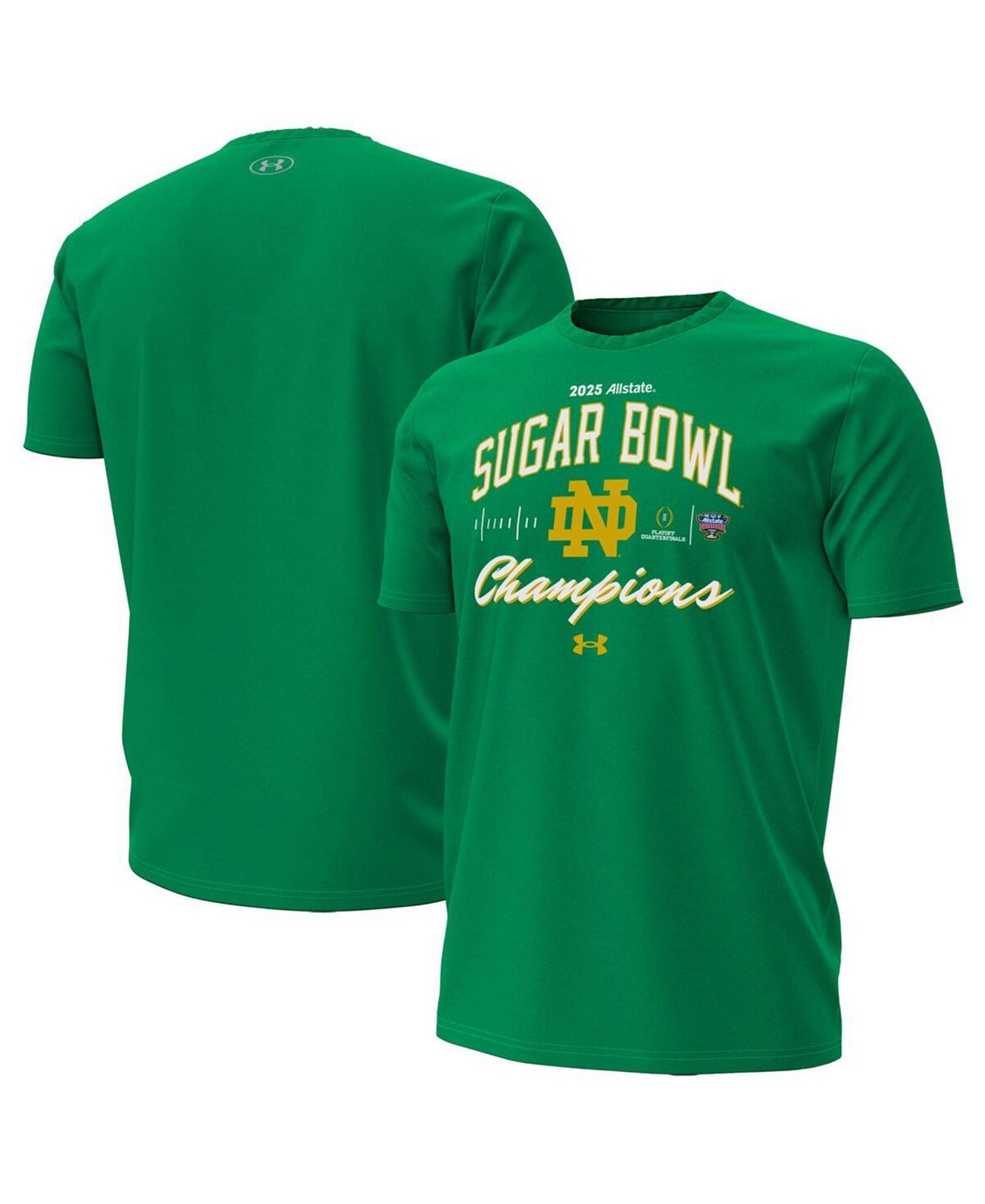 Men's Green Notre Dame Fighting Irish College Football Playoff 2025 Sugar Bowl Champions T-Shirt Under Armour