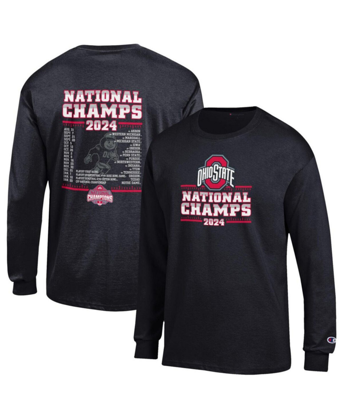 Men's Black Ohio State Buckeyes College Football Playoff 2024 National Champions Long Sleeve T-Shirt Champion