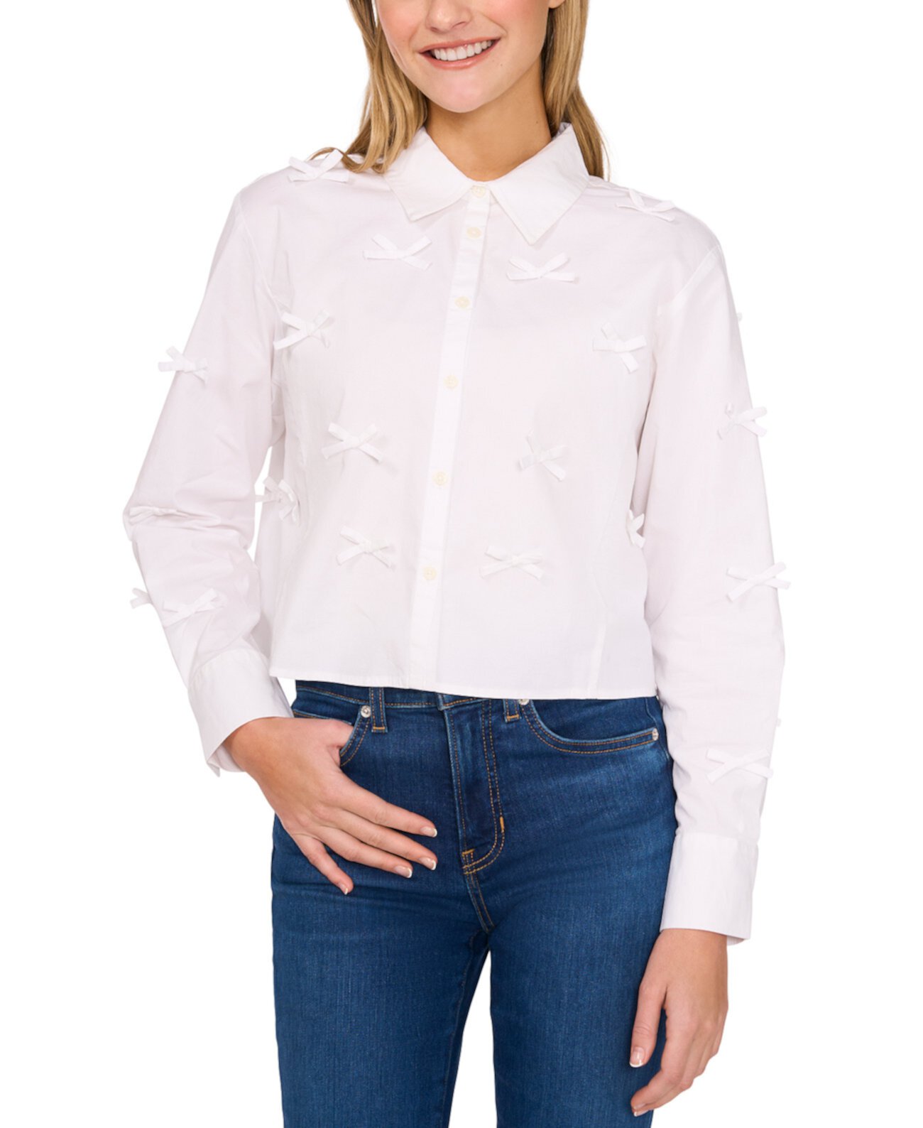 Women's Princess Button-Front Bow-Detail Blouse CeCe