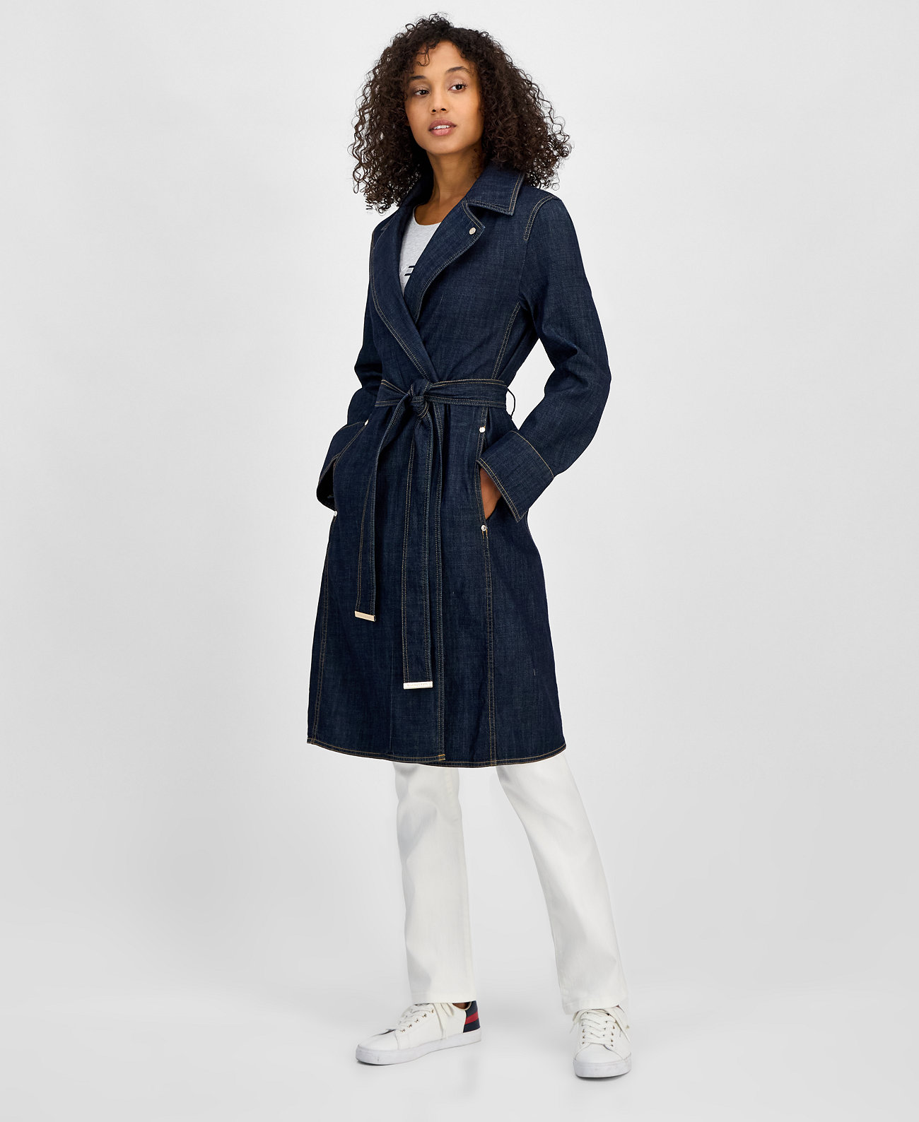 Women's Belted Denim Trench Coat Tommy Hilfiger