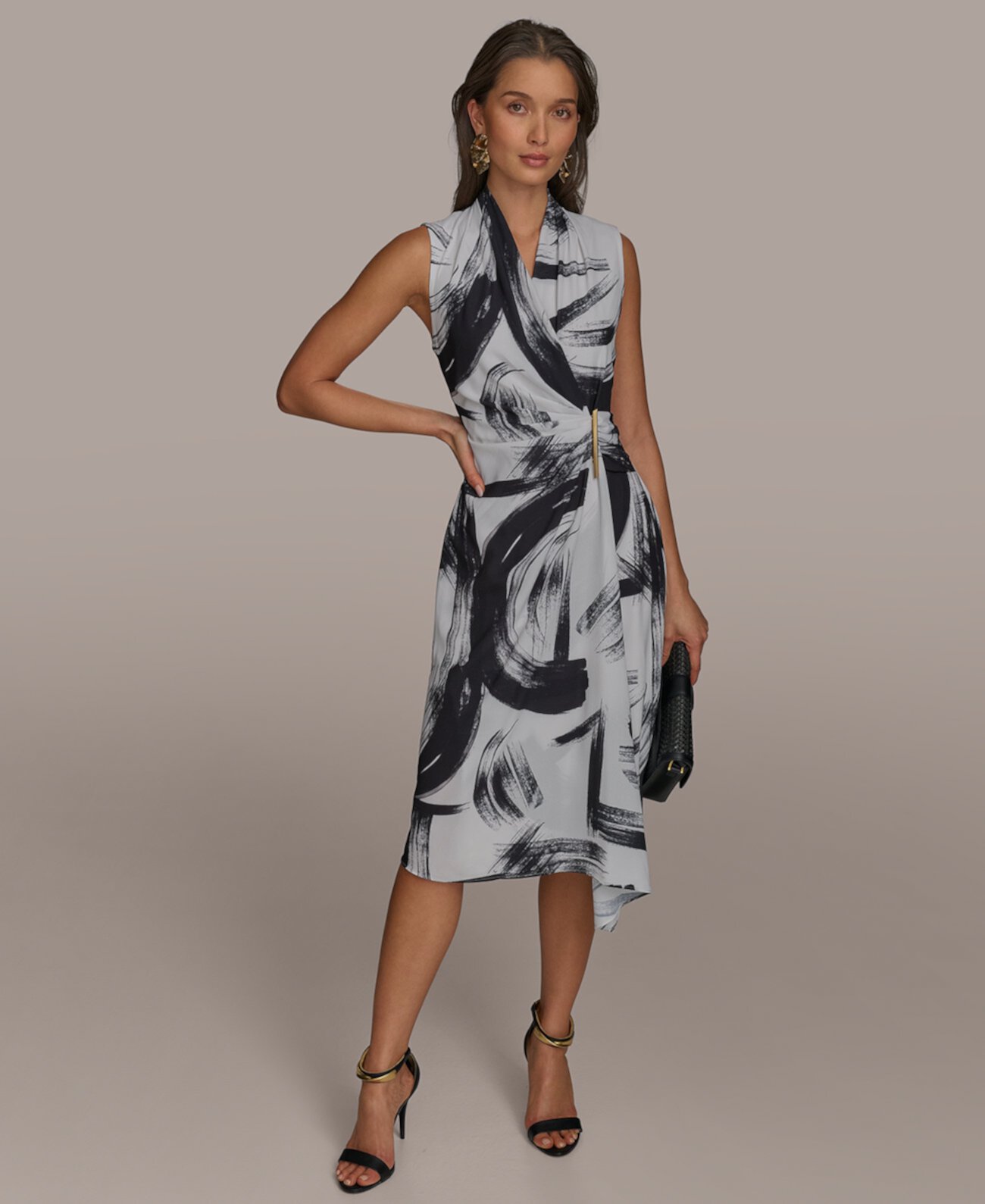 Petite Printed Faux-Wrap Dress Donna Karan New York