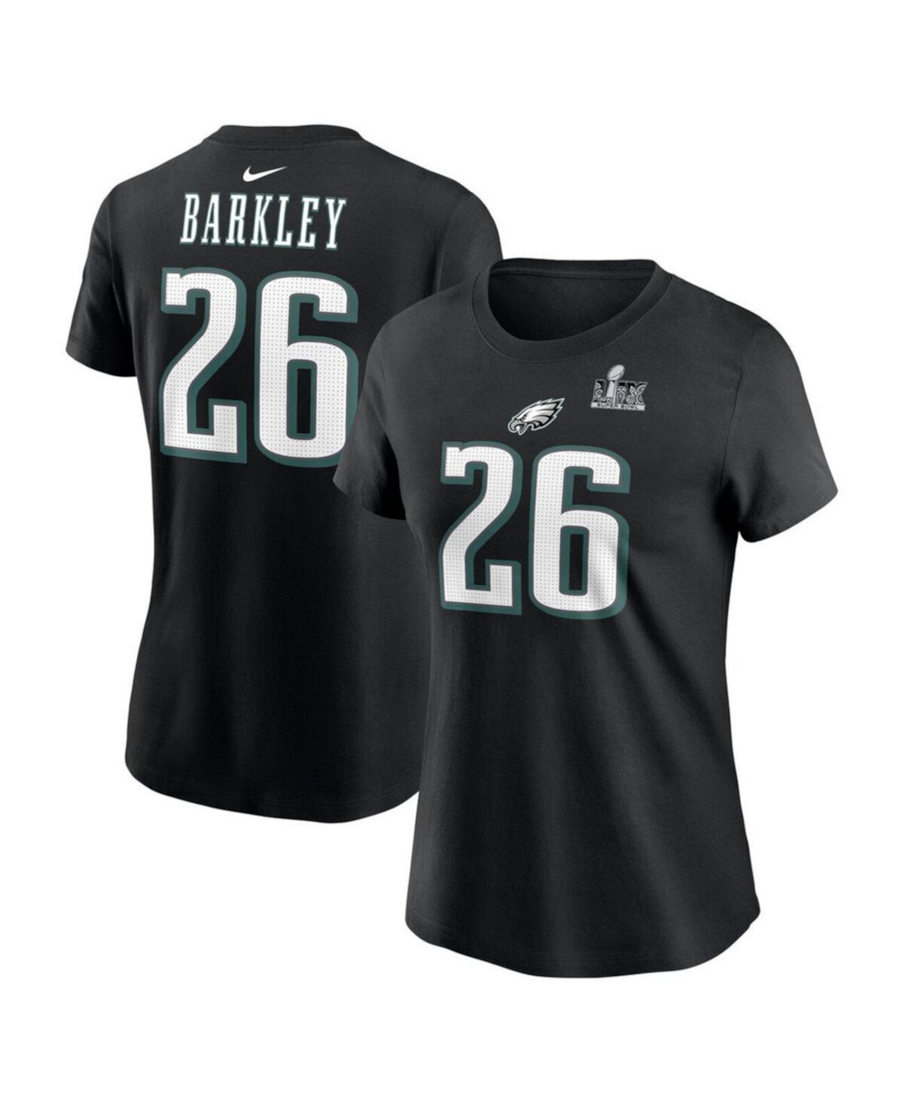 Women's Saquon Barkley Black Philadelphia Eagles Super Bowl LIX Name Number T-Shirt Nike