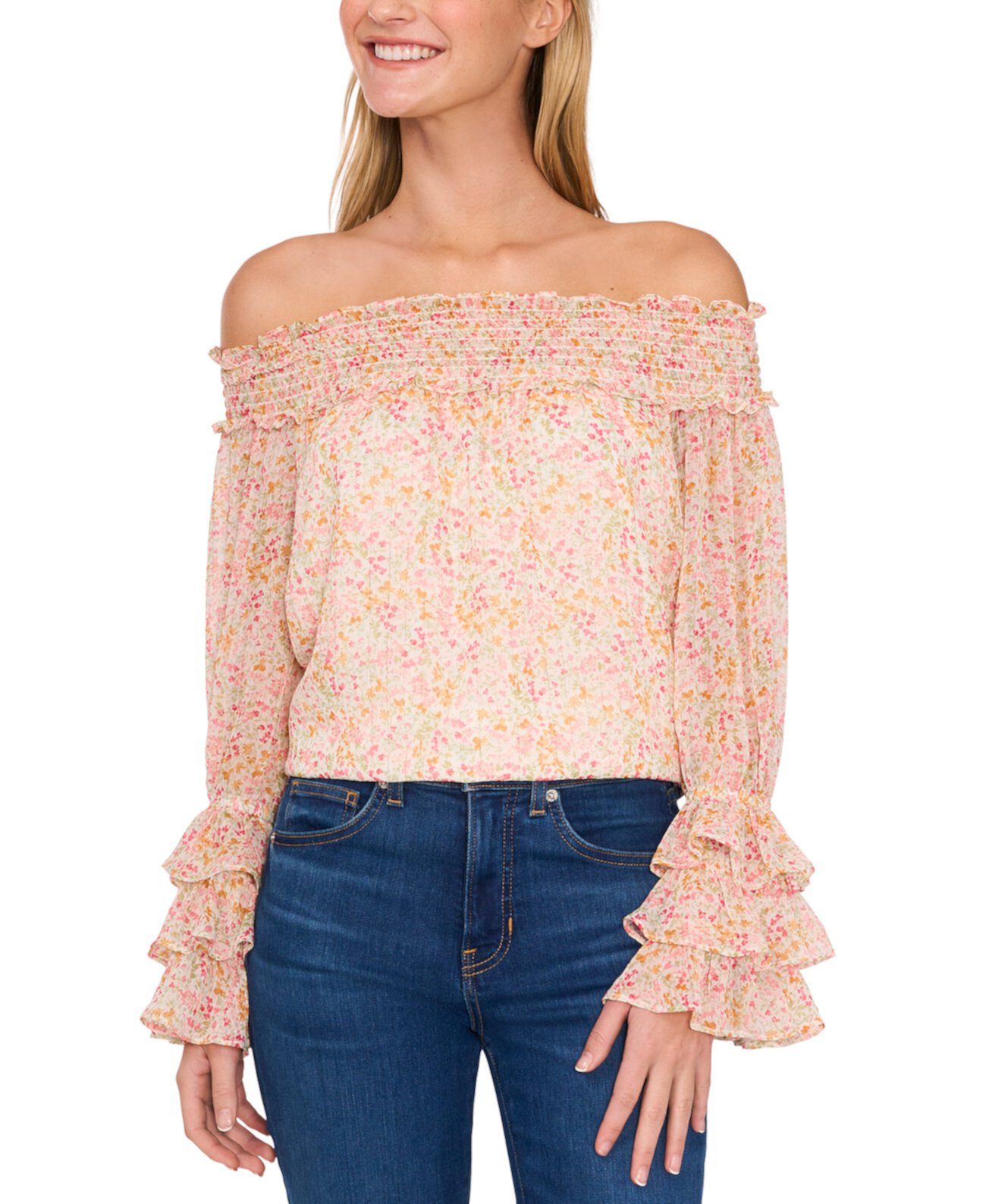 Women's Ruffle-Cuff Off-the-Shoulder Blouse CeCe