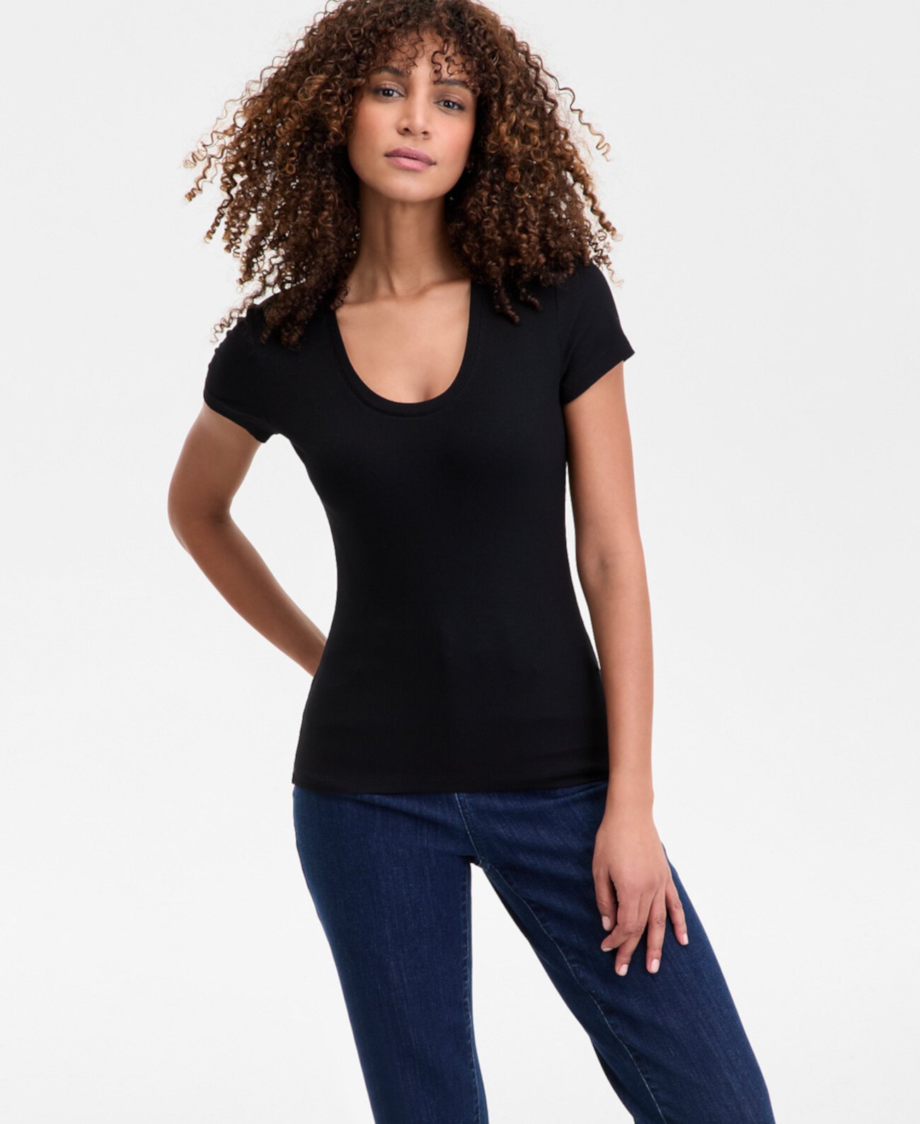 Women's Ribbed Scoop-Neck Top, Exclusively at Macy's I.N.C. International Concepts