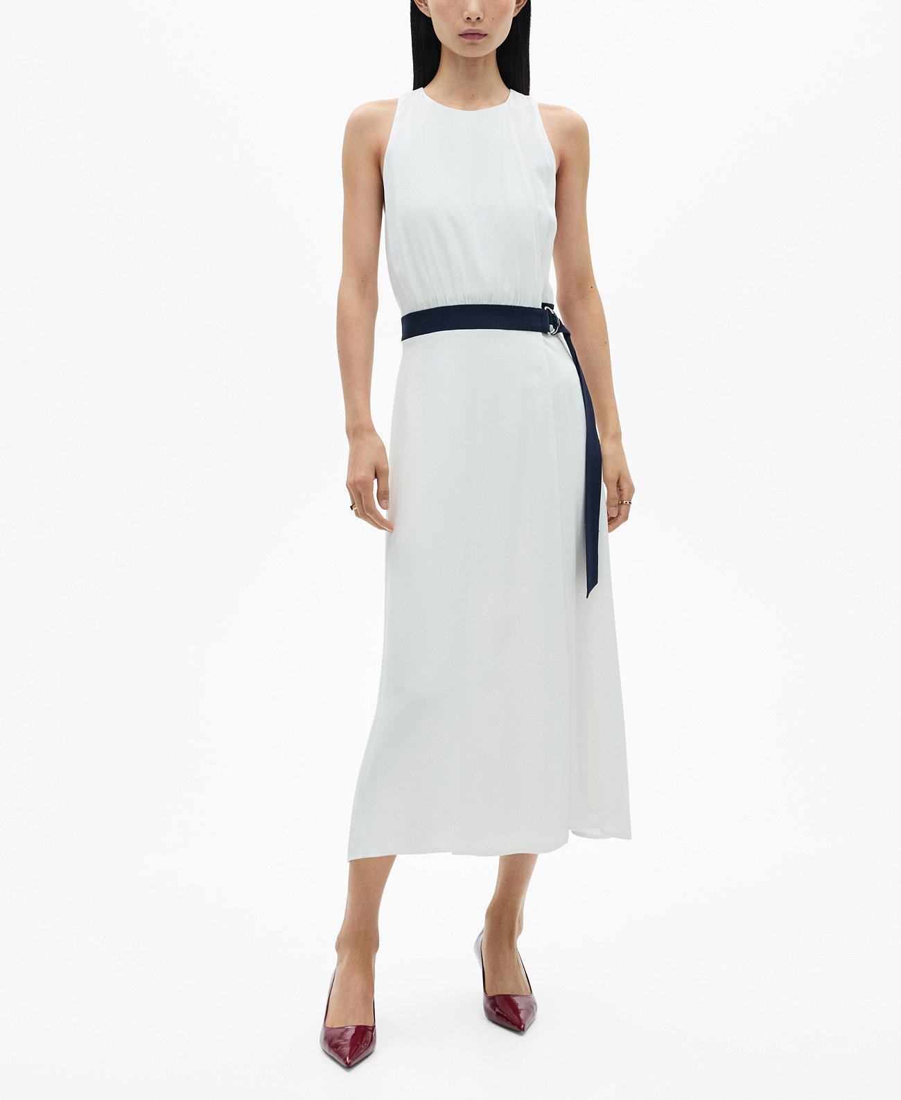 Women's Contrast Belt Dress Mango