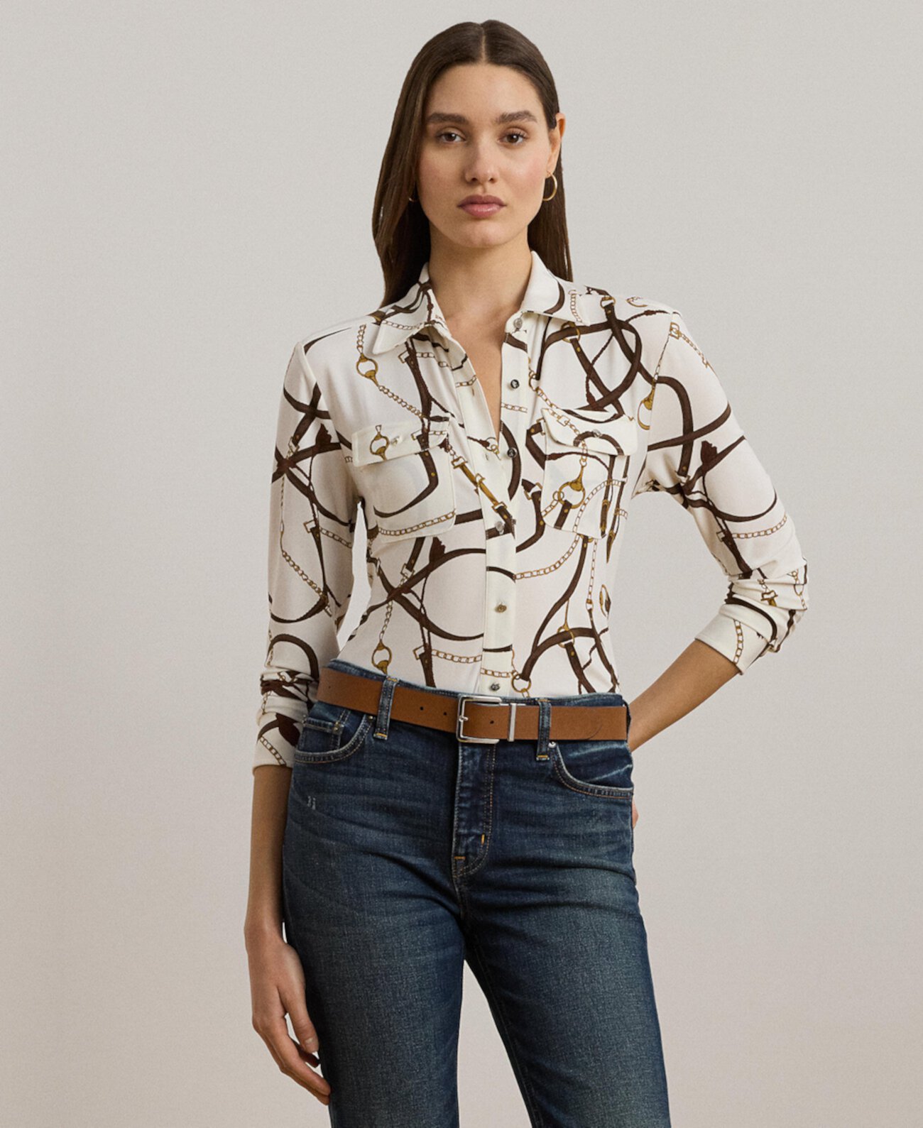 Women's Slim-Fit Belting-Print Jersey Shirt LAUREN Ralph Lauren