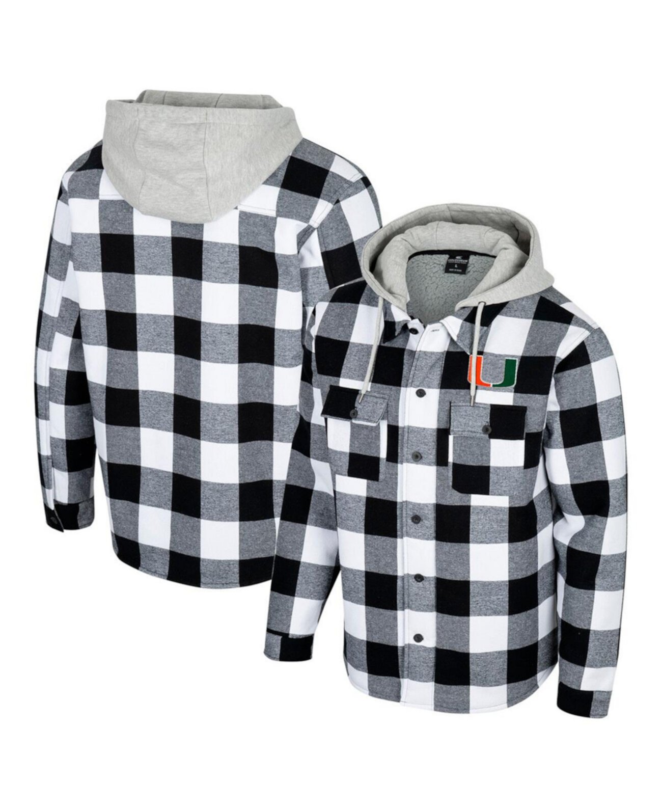 Men's Black/White Miami Hurricanes Buffalo Plaid Full-Zip Jacket Colosseum