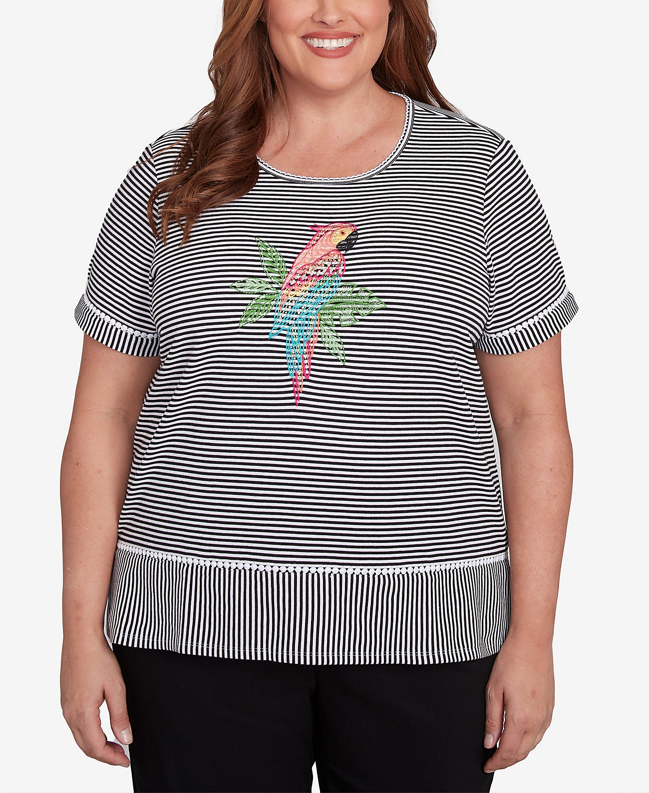 Plus Size Classic Crew Neck Parrot Striped Top Alfred Dunner