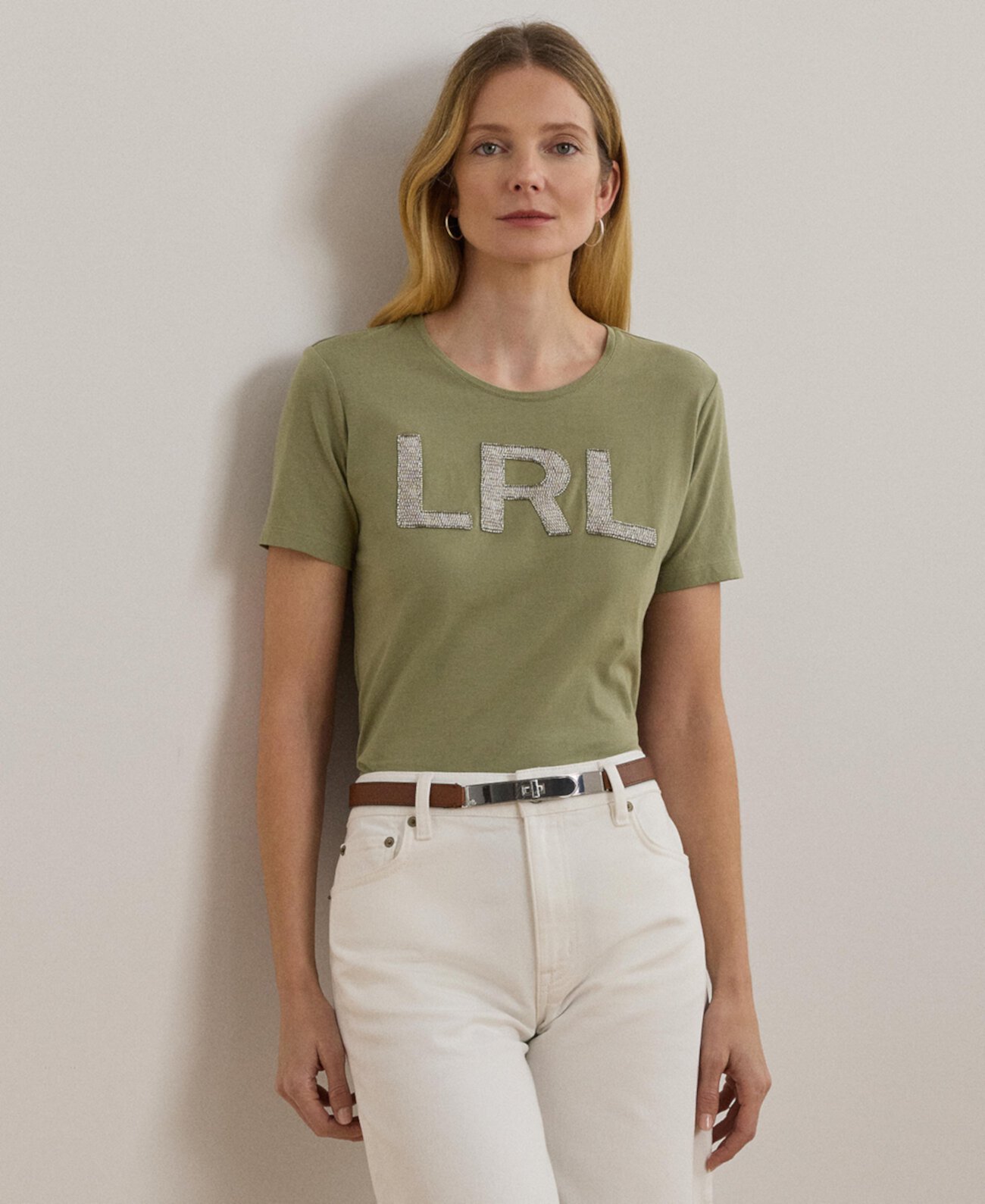 Women's Beaded-Logo Cotton Jersey Tee LAUREN Ralph Lauren