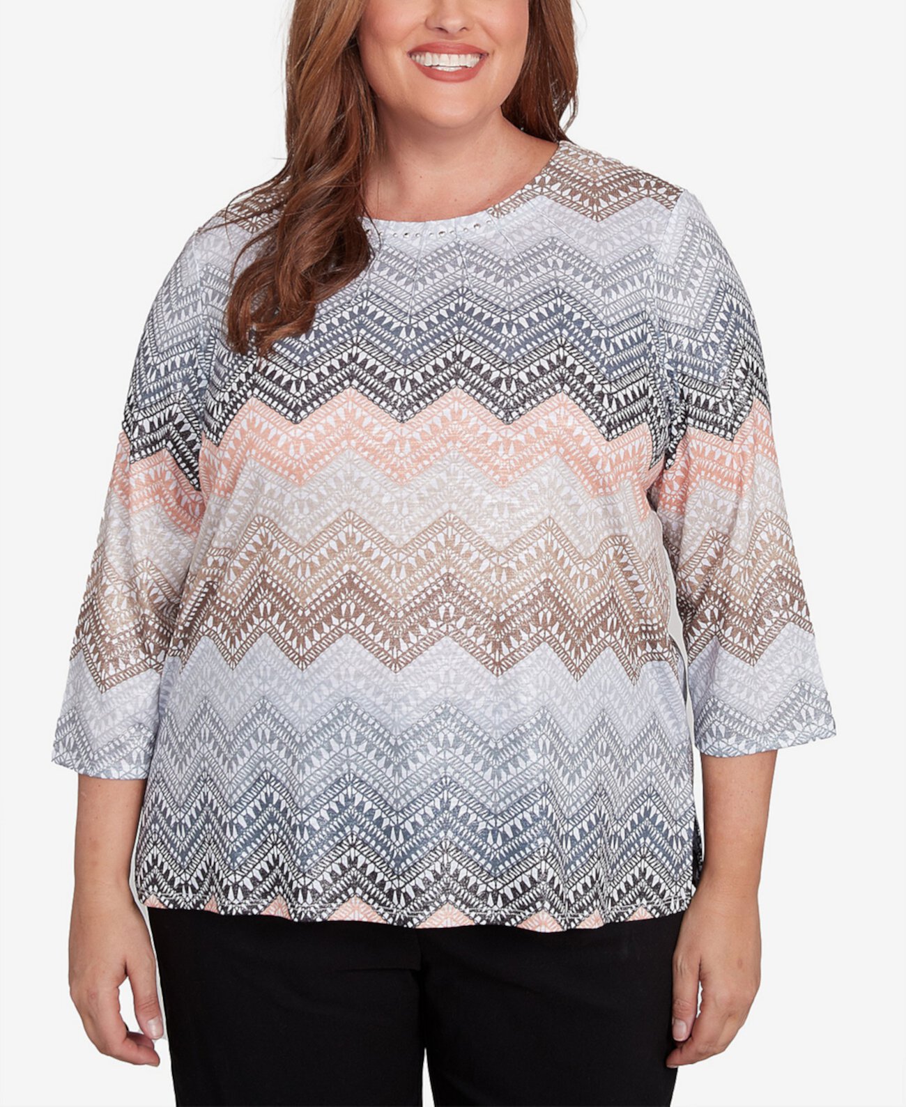 Plus Size Classic Lacey Ombre Chevron Crew Neck Top Alfred Dunner