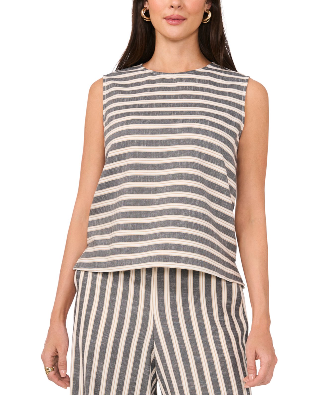 Women's Striped Sleeveless Round-Neck Top Vince Camuto