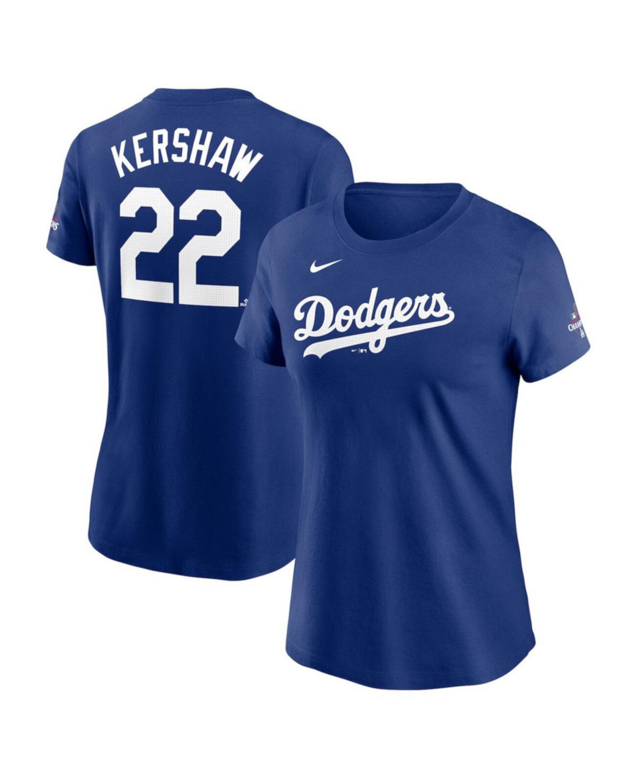 Women's Clayton Kershaw Royal Los Angeles Dodgers 2024 World Series Champions Name Number T-Shirt Nike