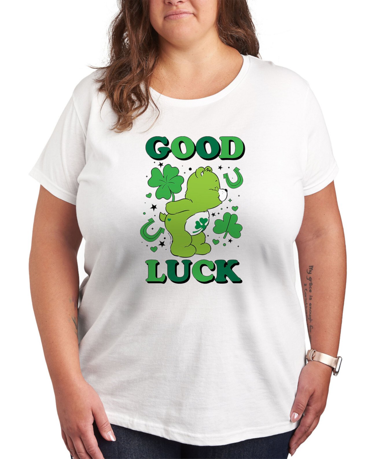 Plus Size Trendy Care Bears Good Luck Graphic Crew Neck T-Shirt Hybrid Apparel