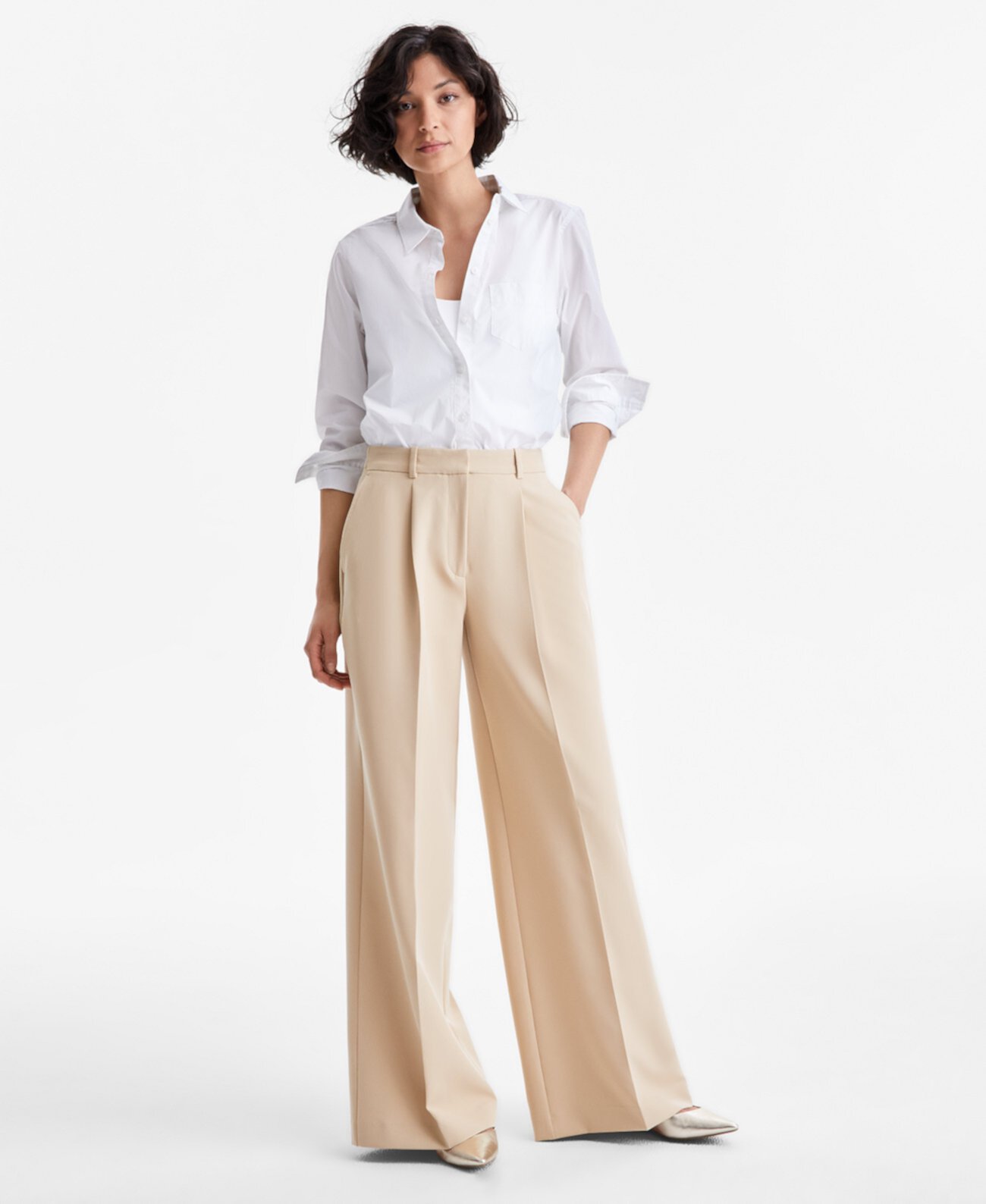 Women's Creased High-Rise Wide-Leg Trousers BOSS Orange