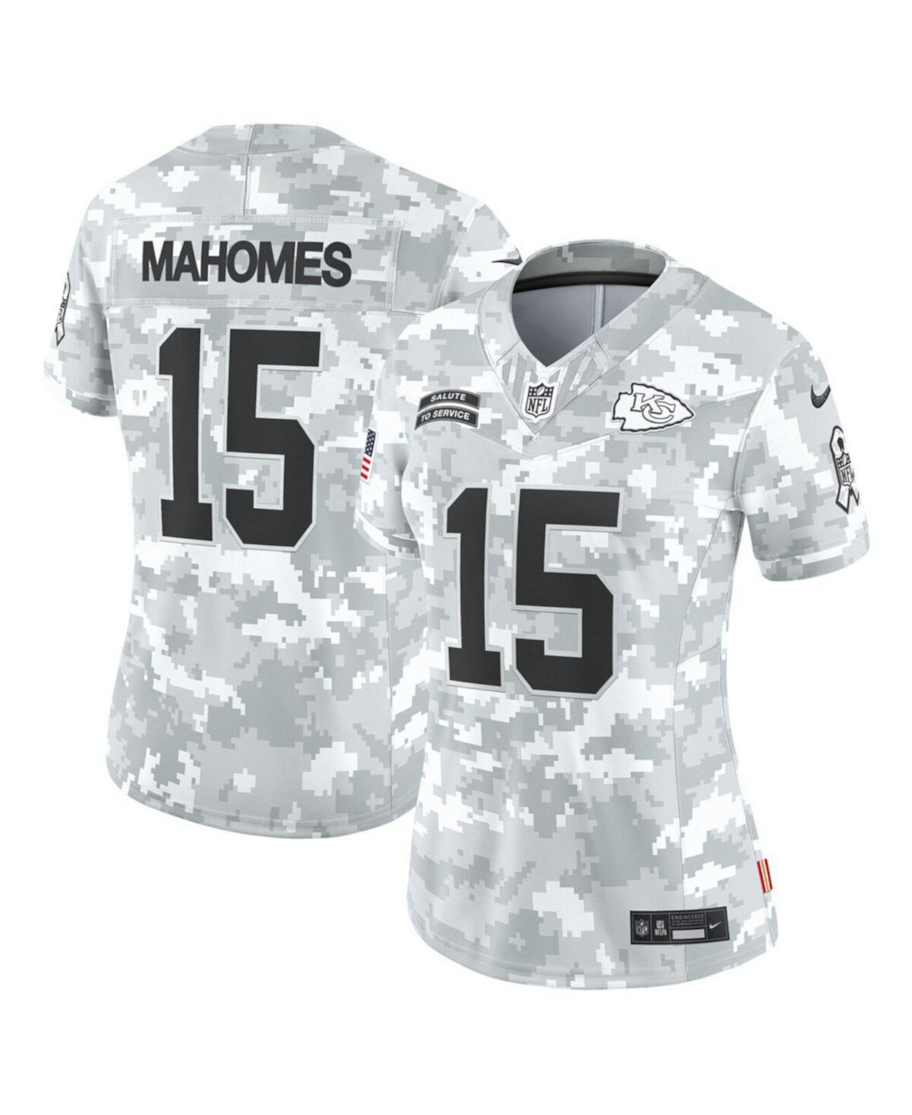 Women's Patrick Mahomes Arctic Camo Kansas City Chiefs 2024 Salute to Service Limited Jersey Nike