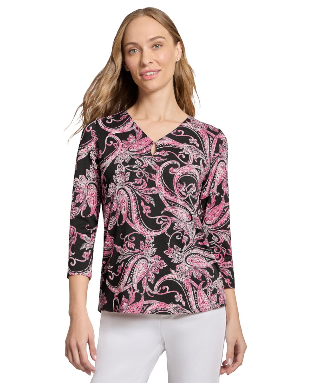 Petite Printed 3/4-Sleeve Knit Top Jones New York