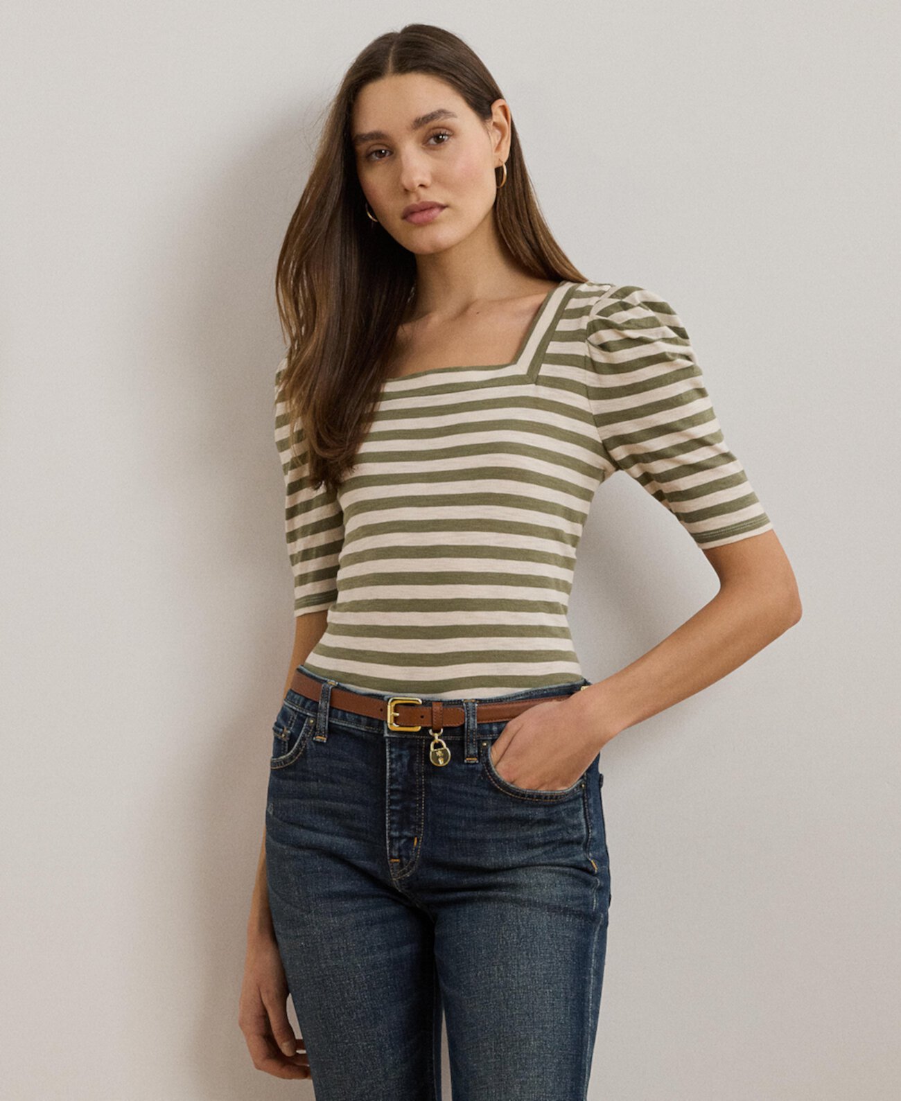 Women's Striped Cotton Jersey Puff-Sleeve Tee LAUREN Ralph Lauren