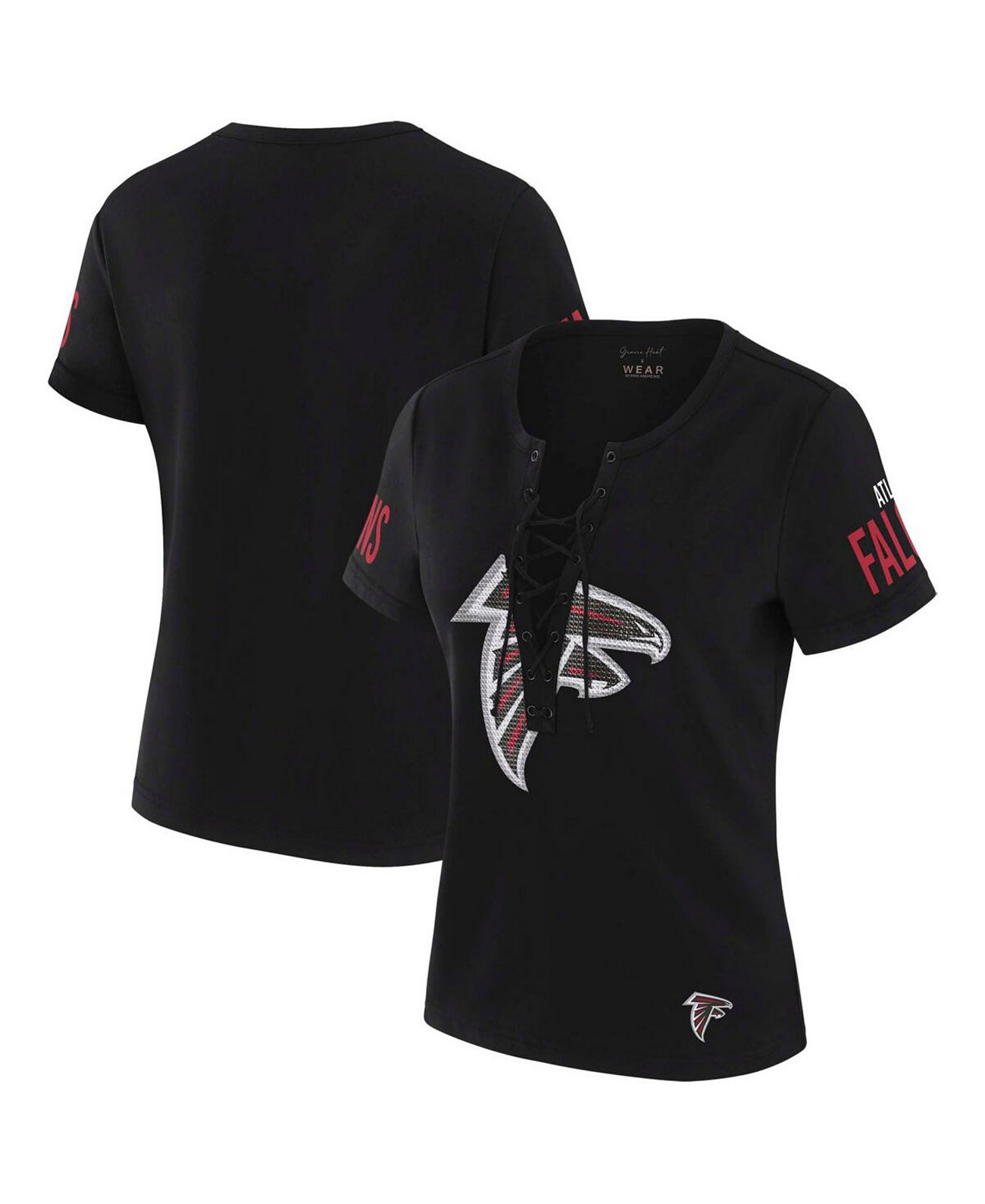 x Gracie Hunt Women's Black Atlanta Falcons Draft Me Lace-Up T-Shirt WEAR by Erin Andrews