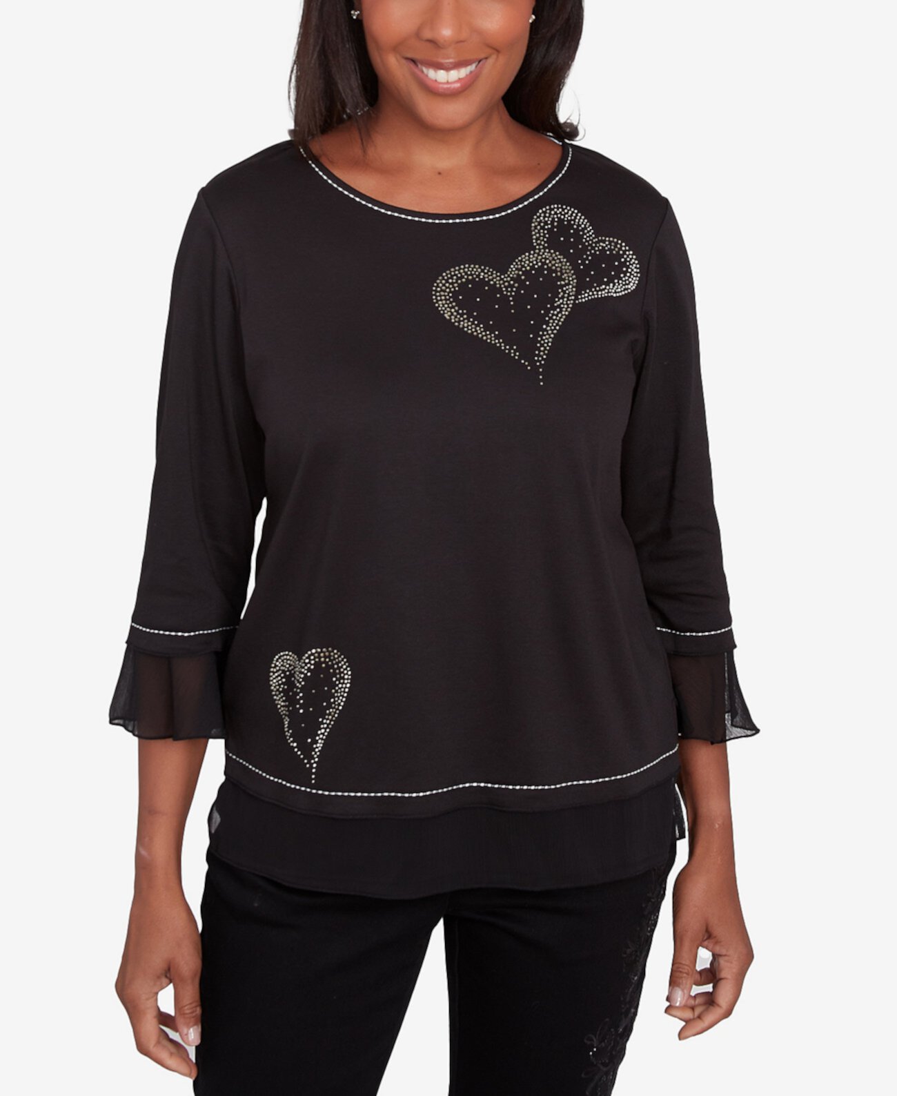 Petite Asymmetric Hearts Beaded Neckline Top Alfred Dunner