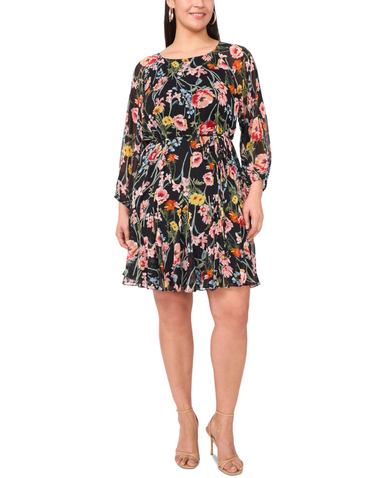 Plus Size Printed Blouson-Sleeve Fit & Flare Dress Msk