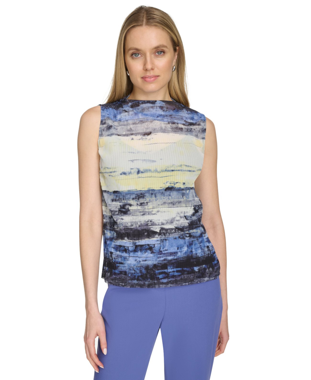 Women's Sleeveless Printed Mesh Top Calvin Klein