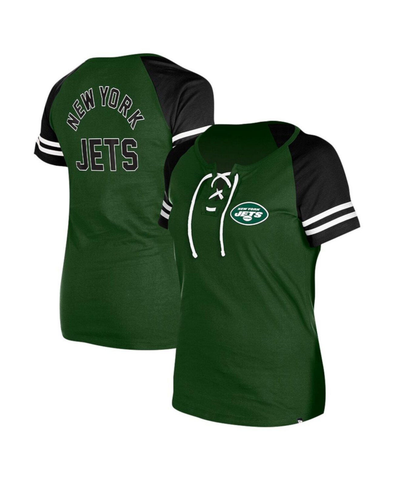 Women's Green New York Jets Lace-Up Raglan T-Shirt New Era