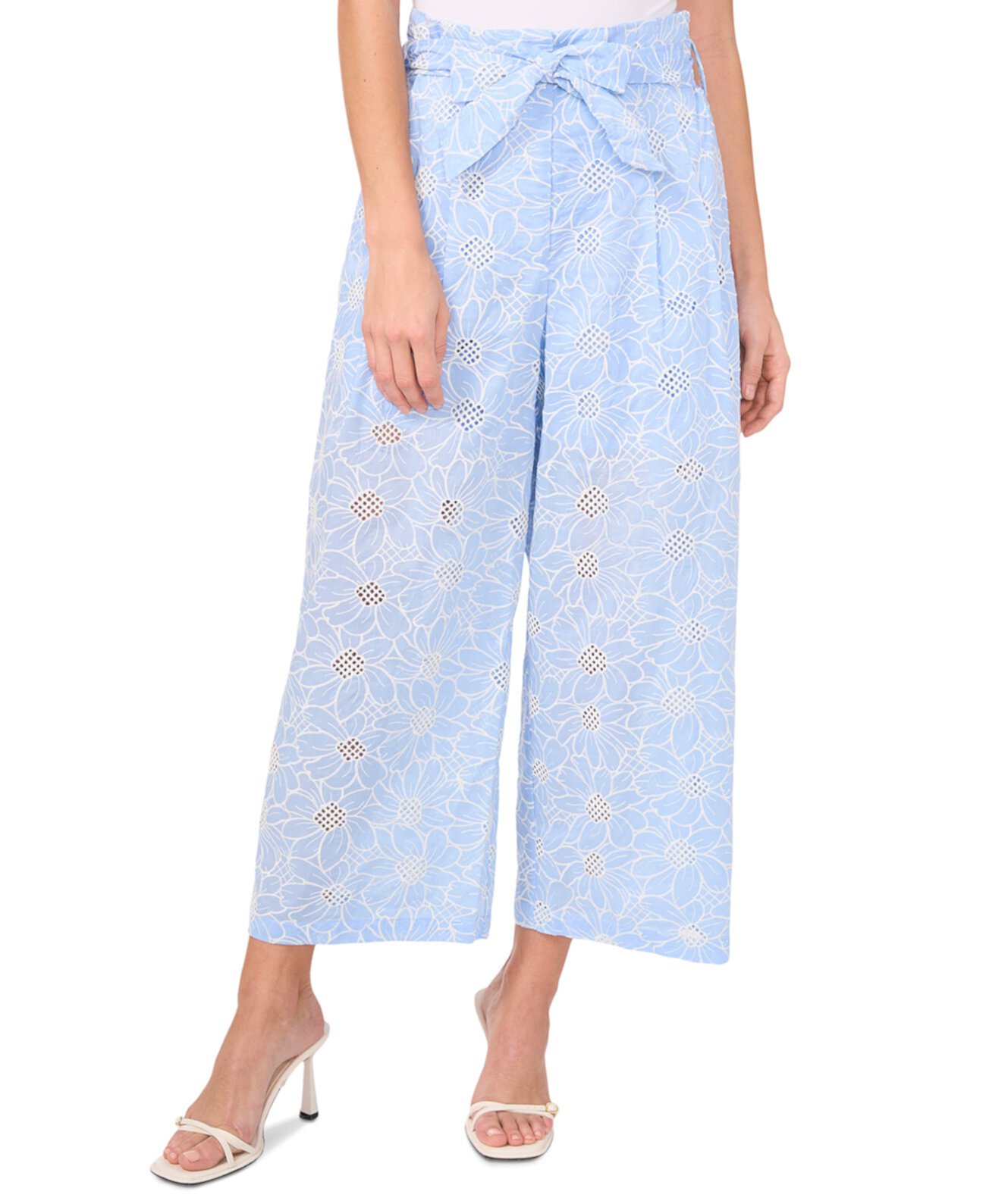 Women's Floral-Embroidered Tie-Waist Wide-Leg Pants CeCe