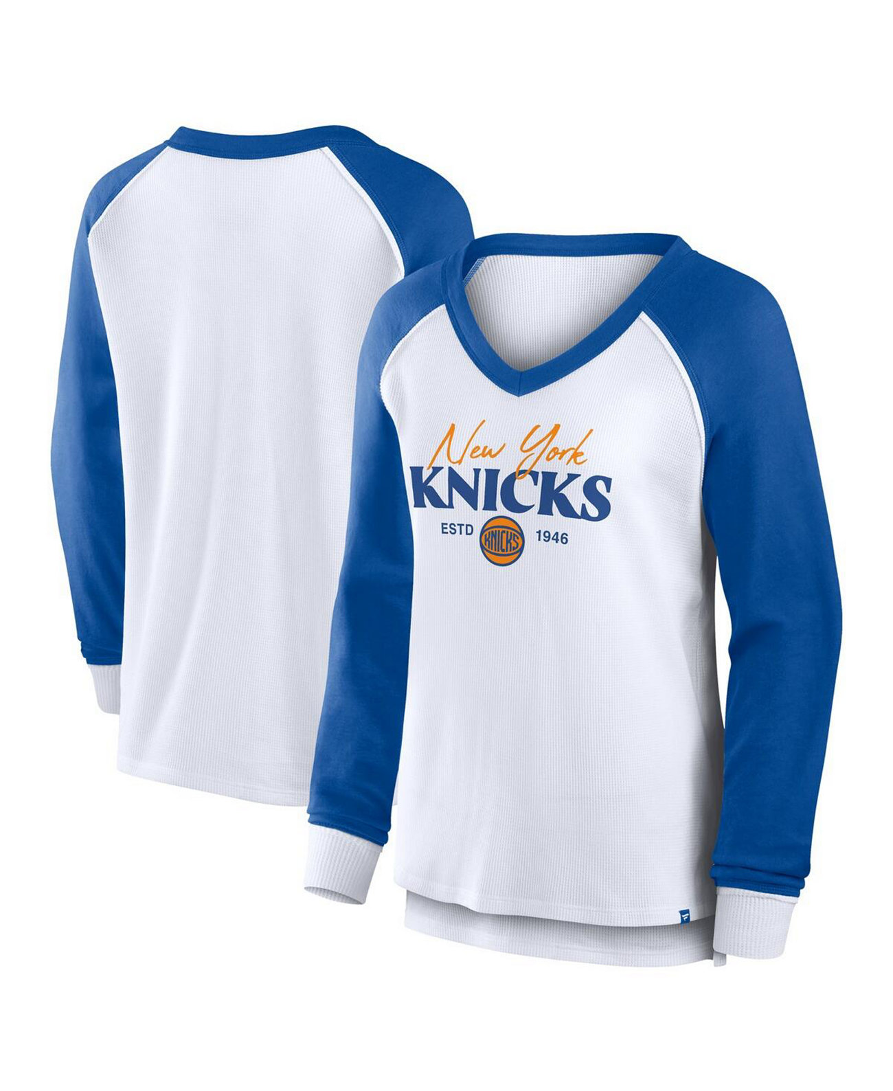 Women's White New York Knicks Open Lane Waffle Long Sleeve V-Neck T-Shirt Fanatics