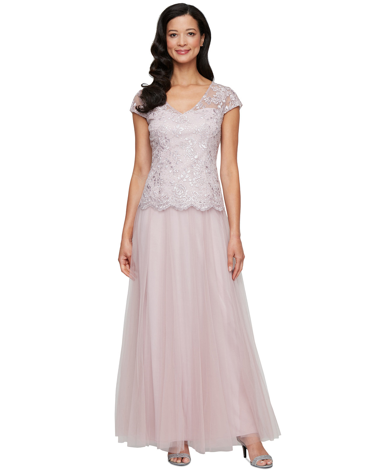 Women's Embroidered-Chiffon Tulle-Skirt Gown Alex Evenings