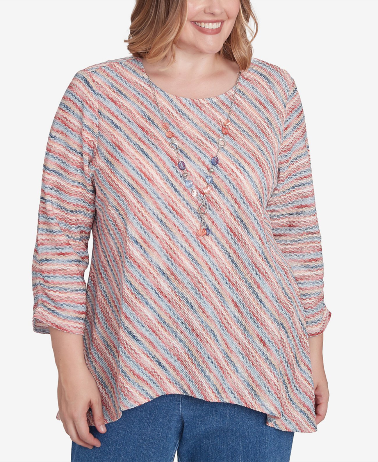 Plus Size Free Spirit Diagonal Space Dye Top with Necklace Alfred Dunner