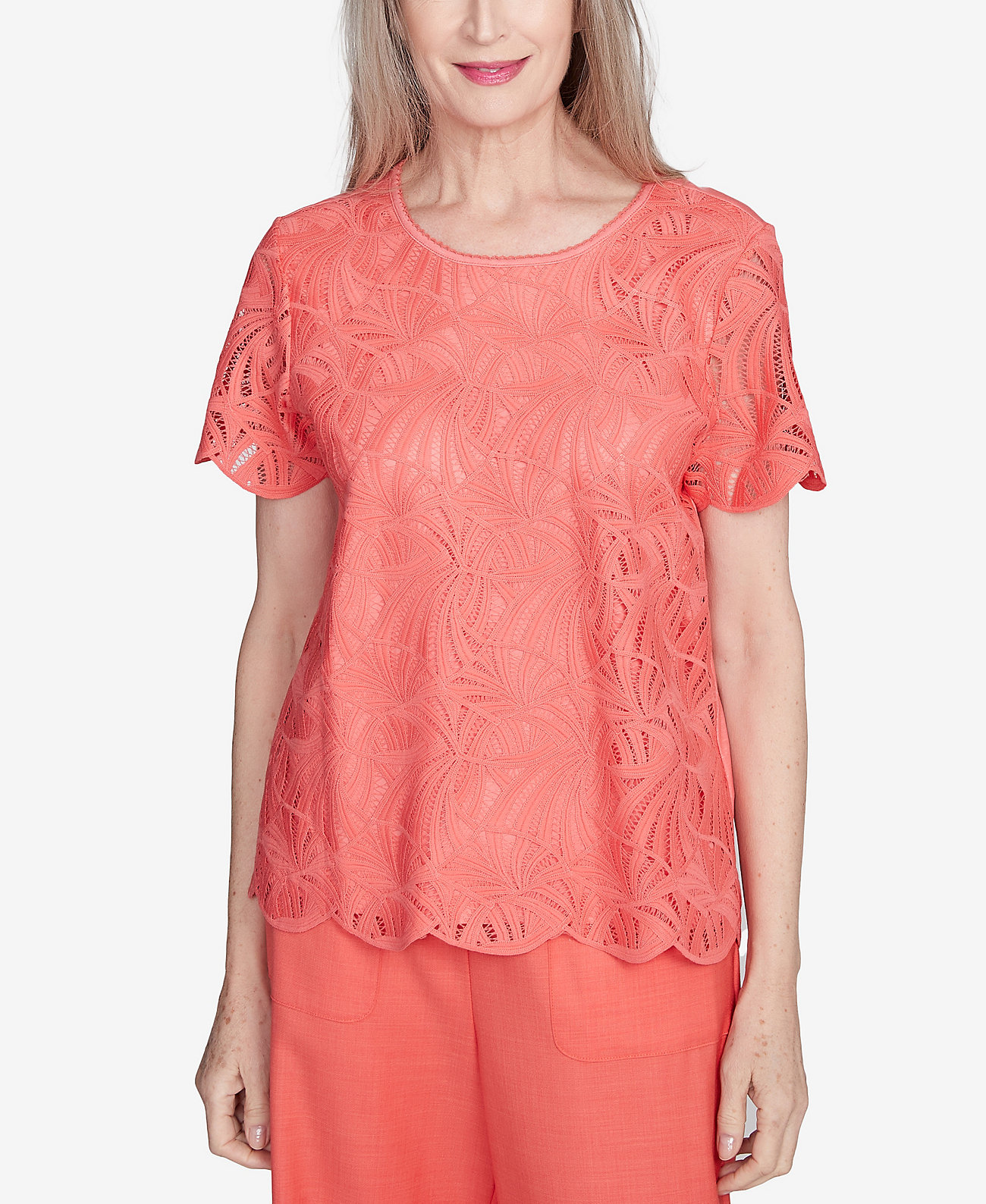 Petite Catalina Island Lace Trimmed Textured Top Alfred Dunner