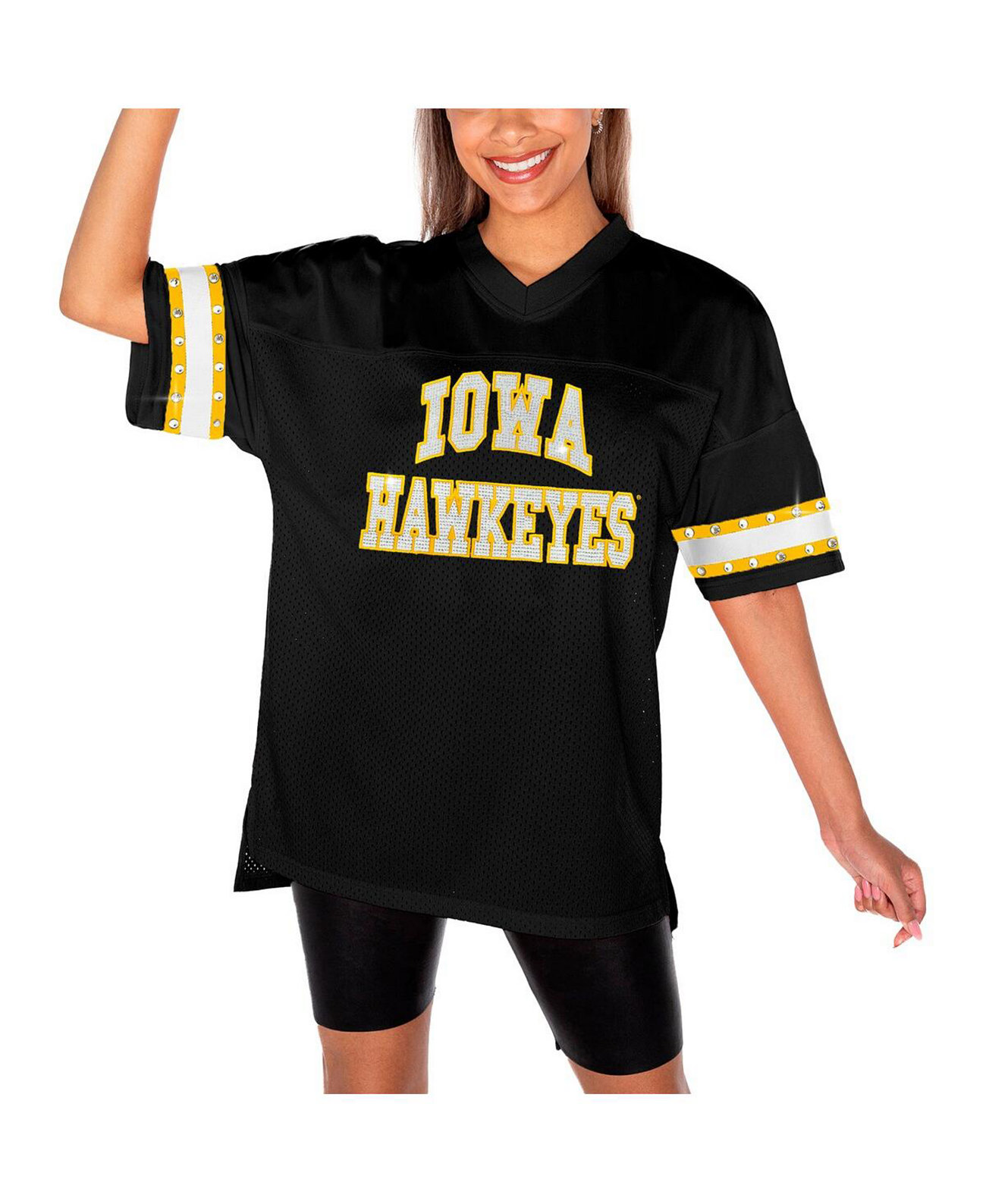 Women's Black Iowa Hawkeyes Until Kickoff Rhinestone Fashion T-Shirt Gameday Couture