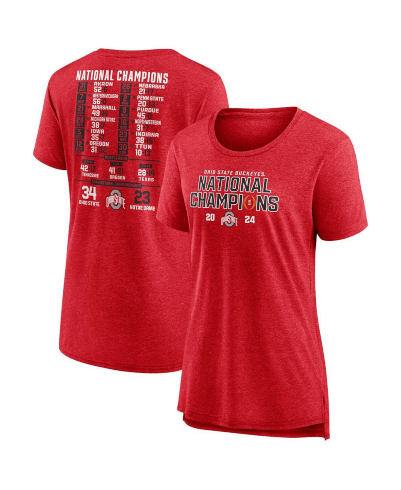 Women's Scarlet Ohio State Buckeyes College Football Playoff 2024 National Champions Schedule T-Shirt Fanatics